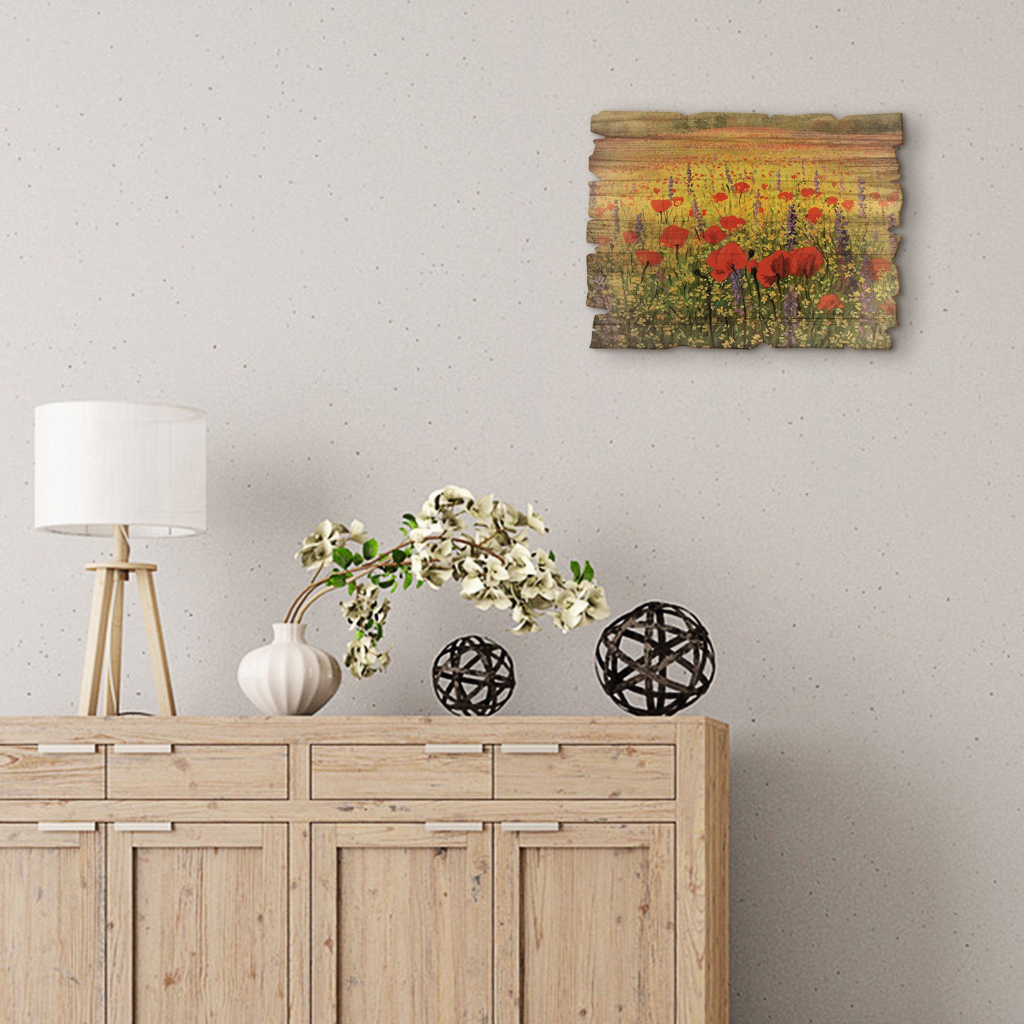 Artland Holzbild Mohnblumenfeld, Felder (1 St)
