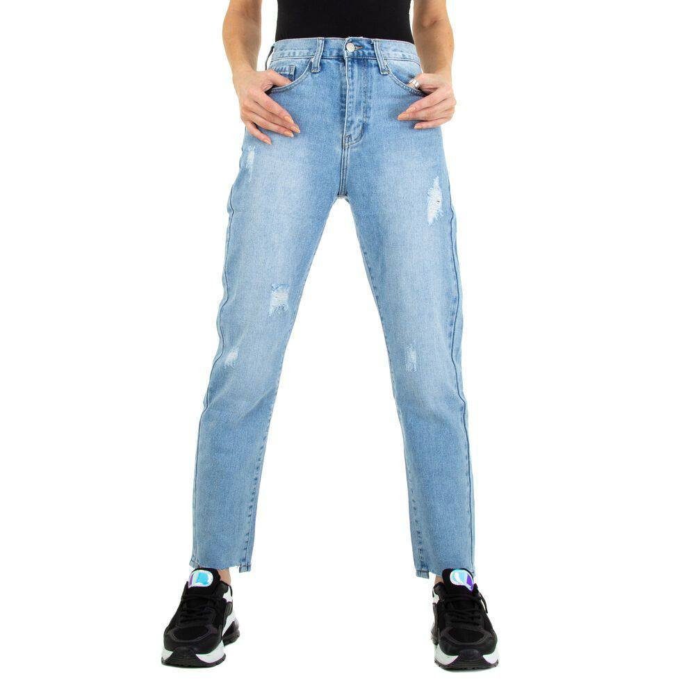 Damen Jeans Ital-Design Straight-Jeans Damen Freizeit Destroyed-Look Jeans in Blau