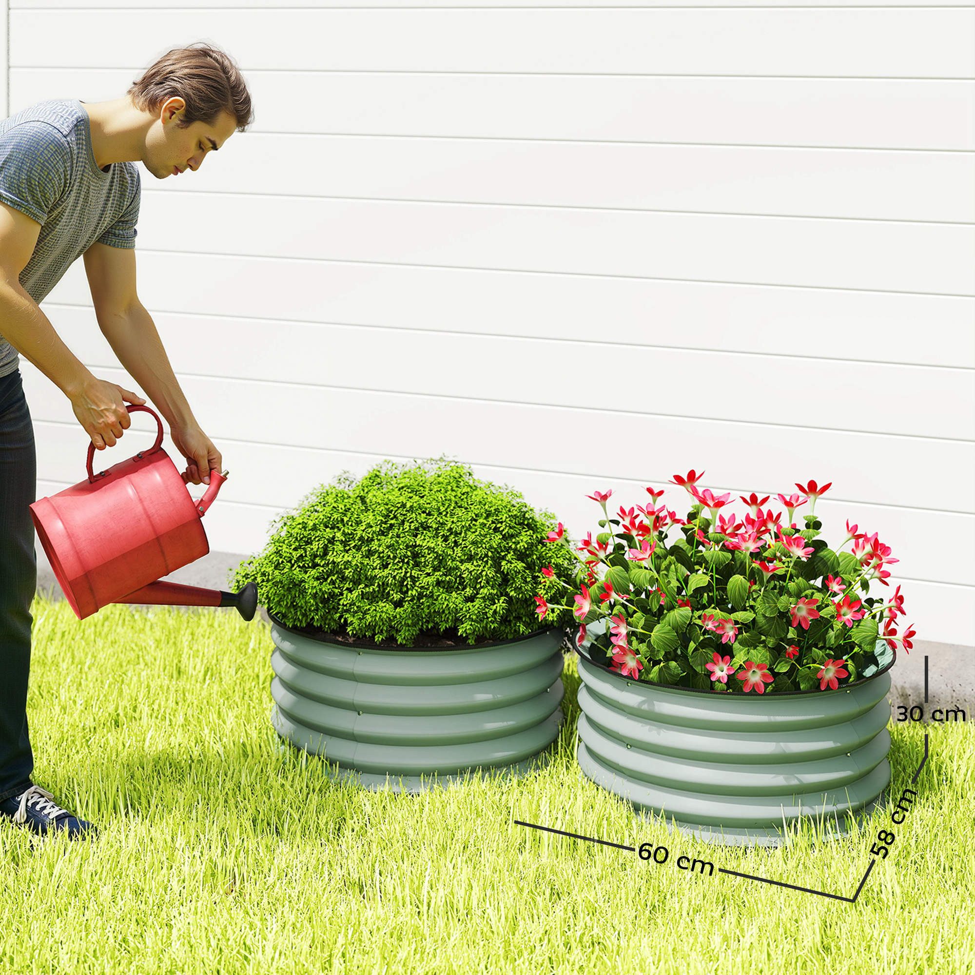 Outsunny Hochbeet 2er-Set, aus Stahl (Pflanzkasten, 2 St., Gemüsebeet), Ø60x30cm für Garten Balkon Terrasse, für Blumen, Pflanzen, Obst