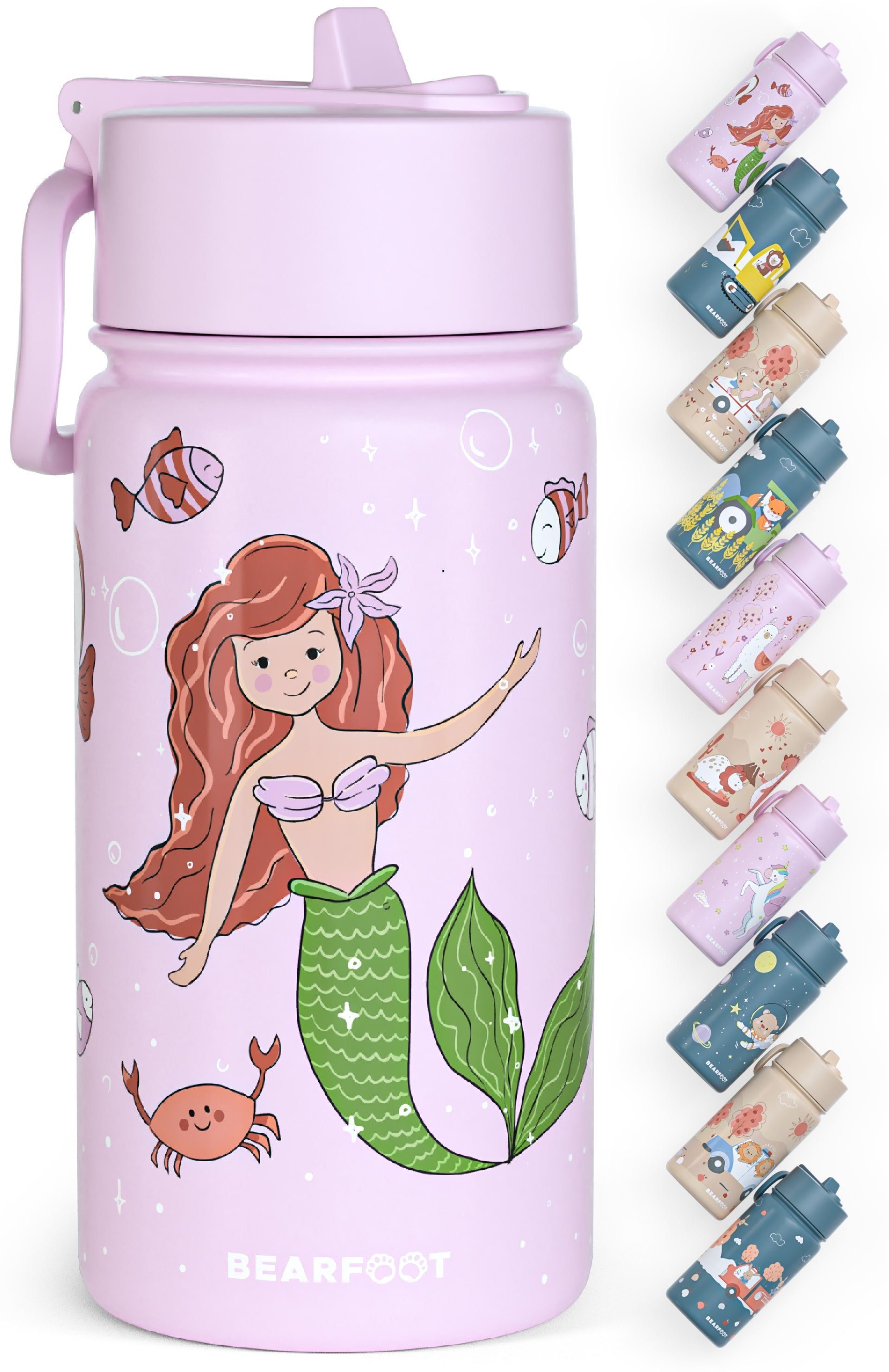 BEARFOOT Trinkflasche Thermo Kinder Trinkflasche Edelstahl - Meerjungfrau lila, Thermosflasche, auslaufsicher, Edelstahl, Kinderflasche, BPA-frei