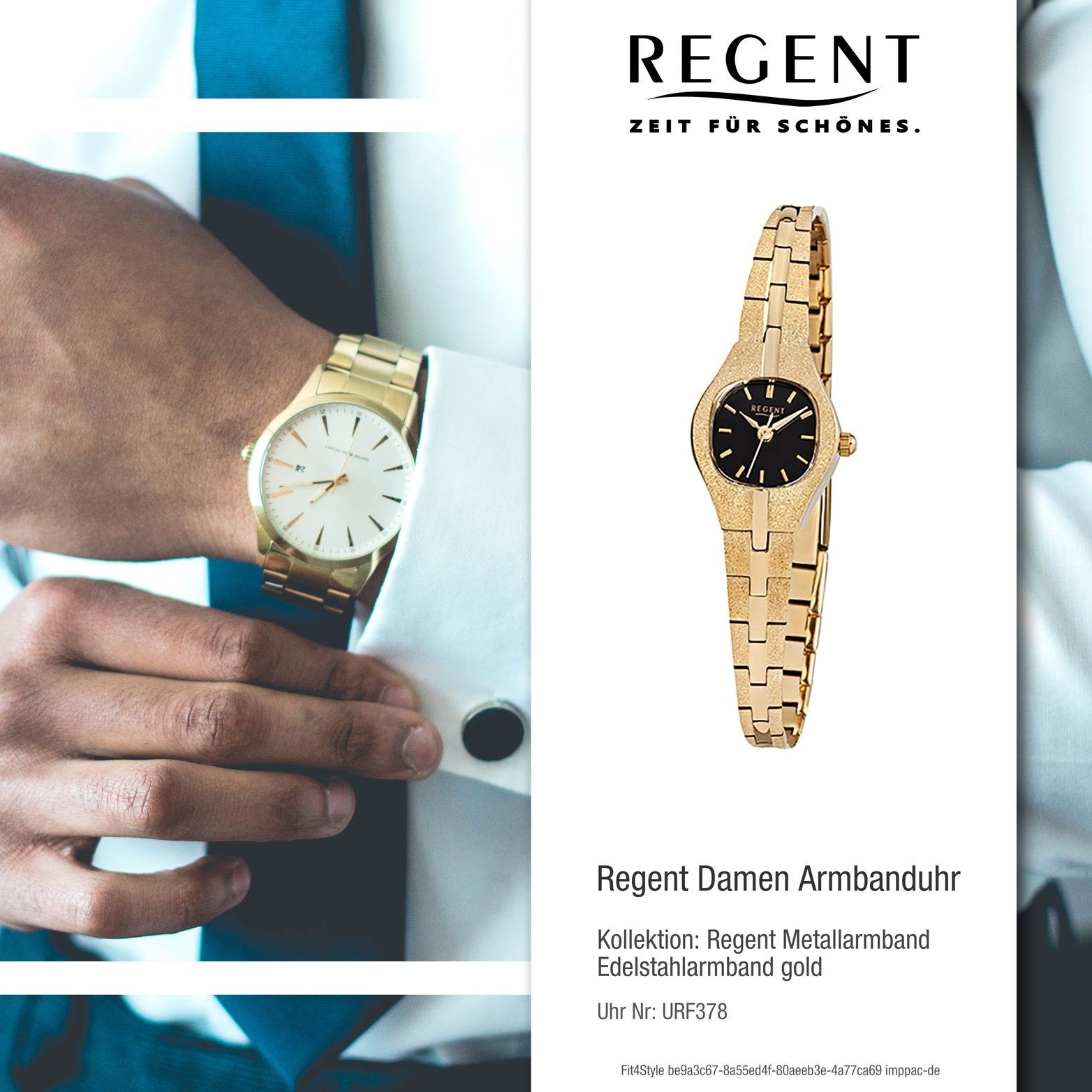 Damenuhr Regent Uhr Regent ionenplattiert Edelstahl, Gehäuse, 18x23mm) Quarzuhr, F-378 Stahl (ca eckiges Quarzuhr Damen klein