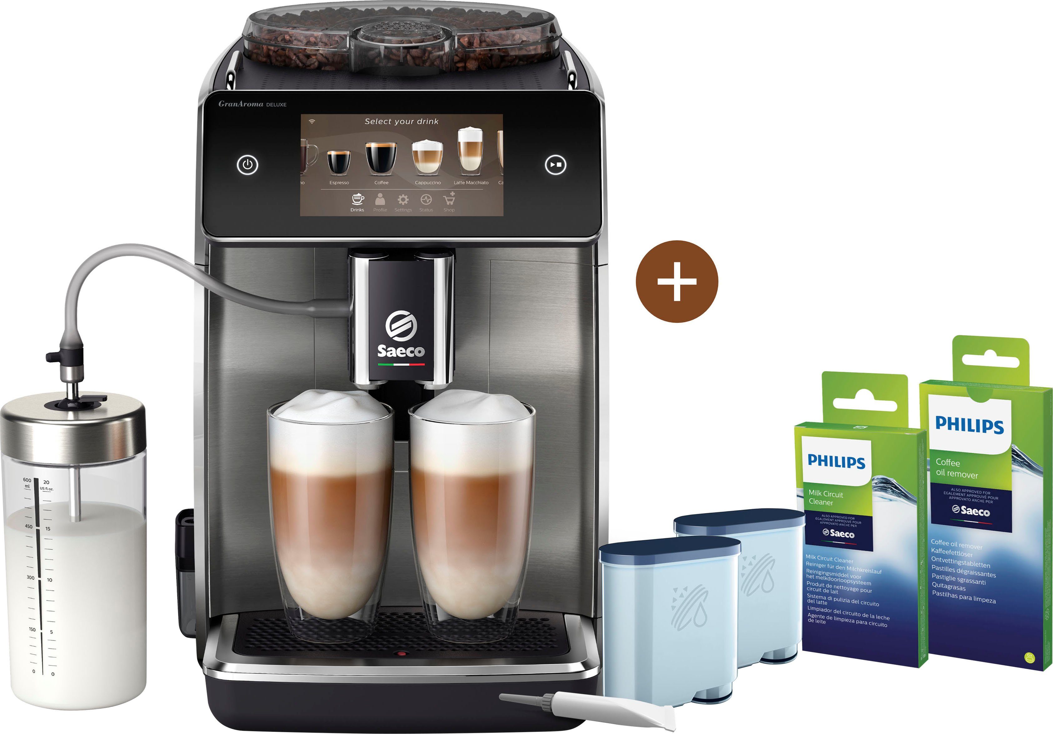 Saeco Kaffeevollautomat Saeco GranAroma Deluxe SM6685/00, Pflegeset CA6707/10 im Wert von UVP 49,99