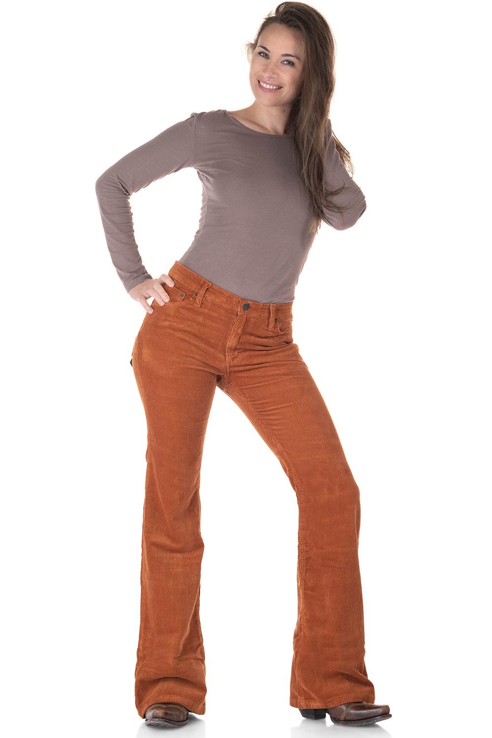 Cordhose Damen Bootcut mittelbraun