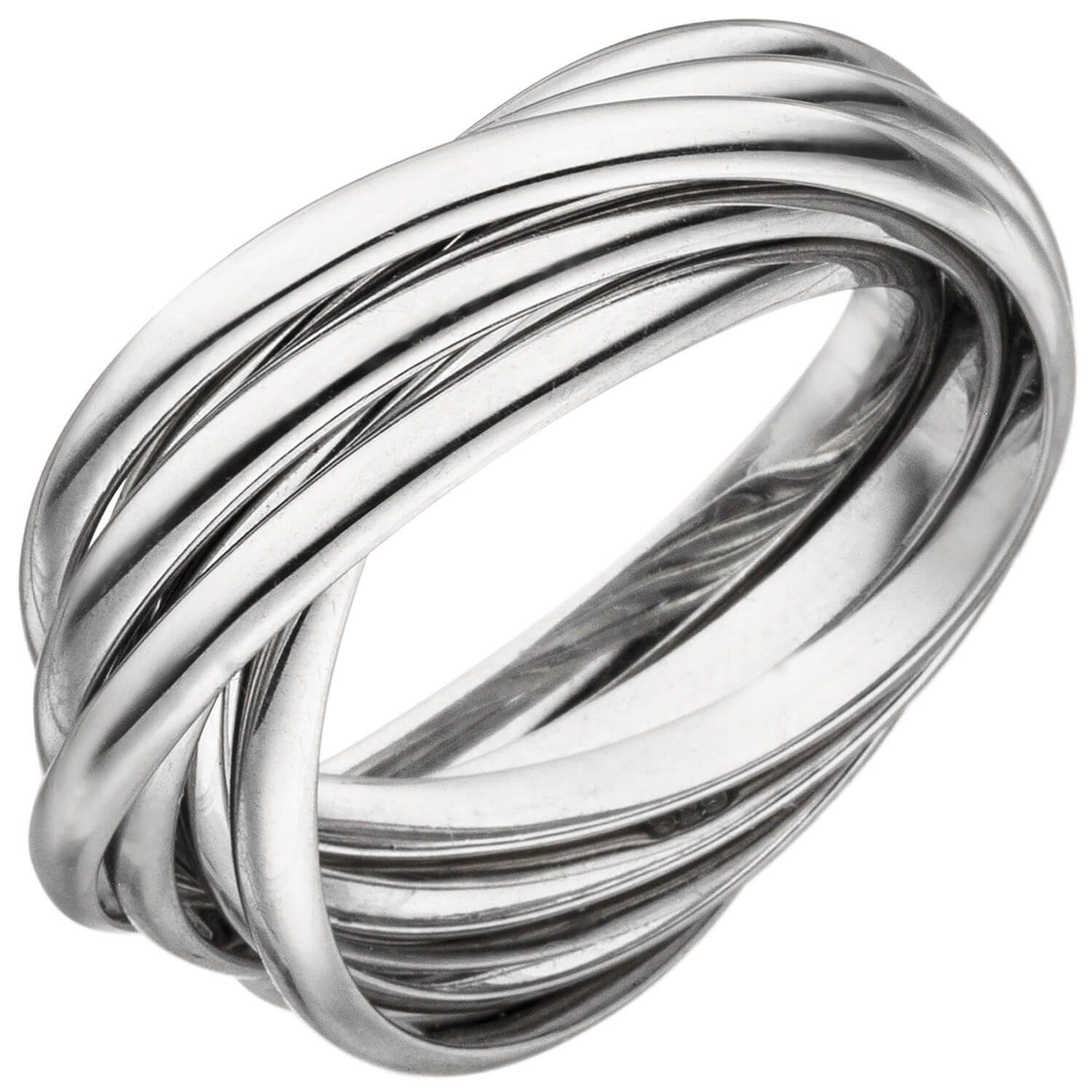 Schmuck Krone Silberring 6-er Ring, gekreuzte Ringe, 925 Silber, Silber 925