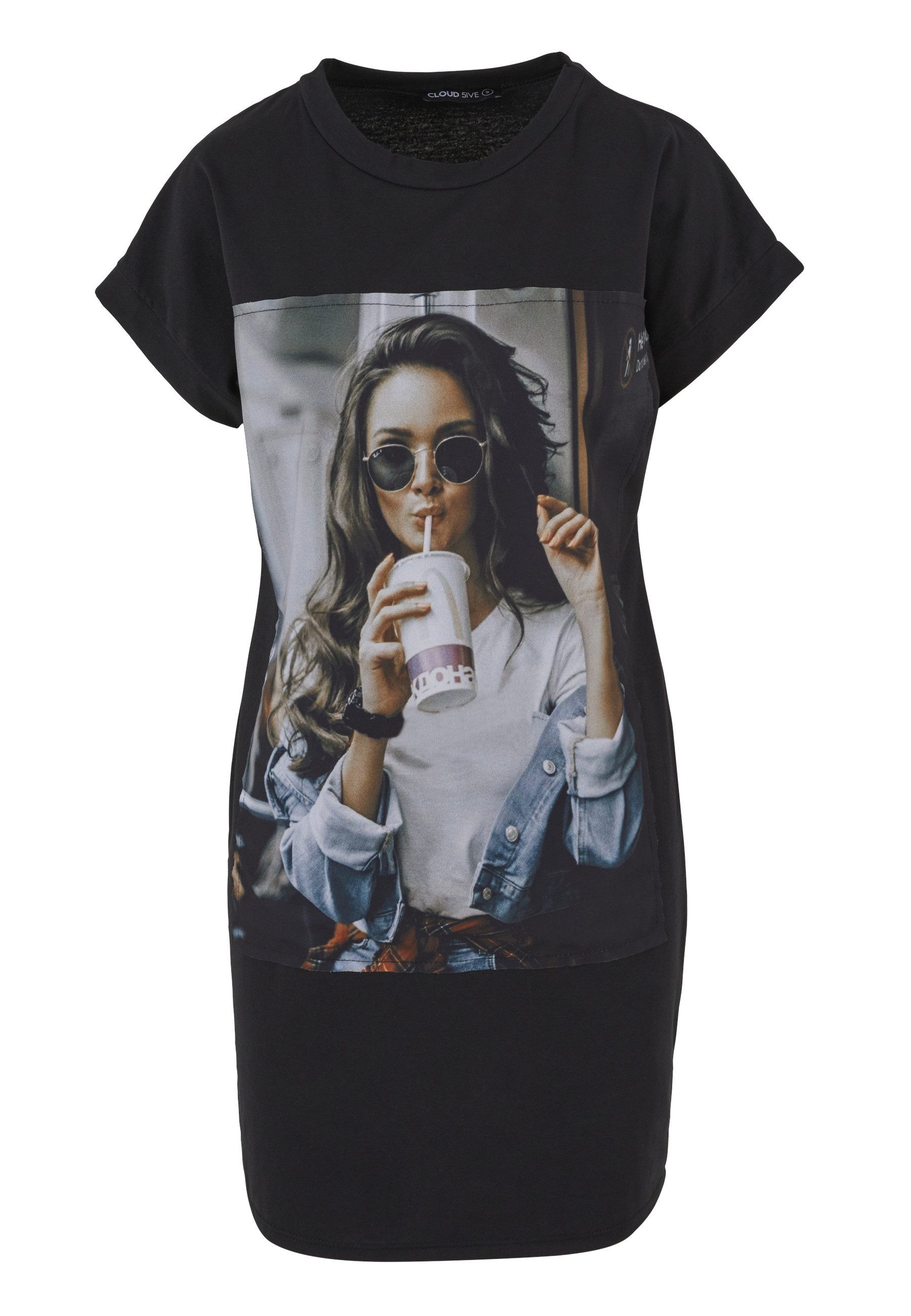 CLOUD 5IVE Shirtkleid CLOUD 5IVE Damen Cloud5ive Damen T-Shirt Kleid Woman Cup Print (1-tlg)
