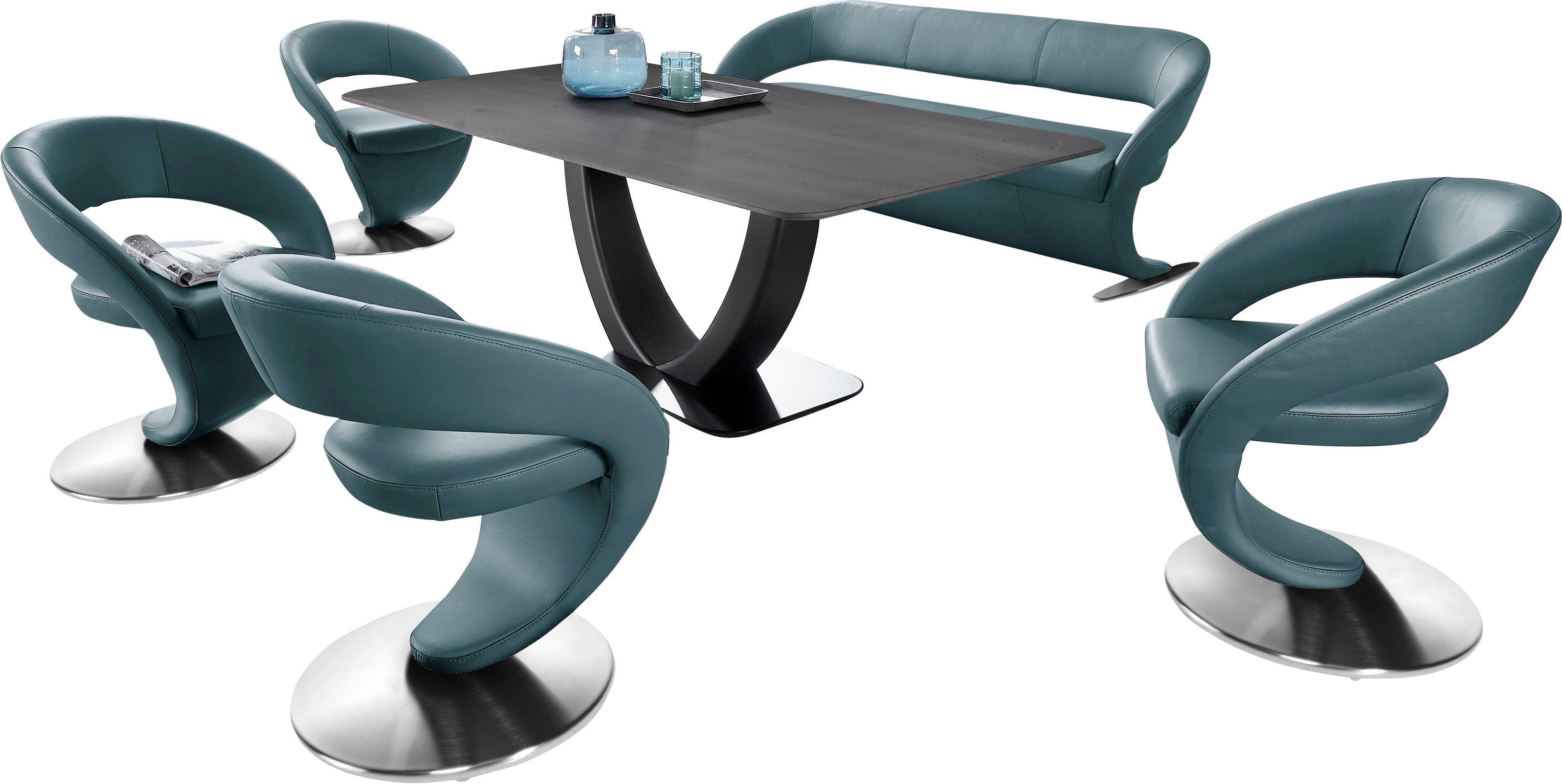 Essgruppe mit Komfort und in K+W 4 Wohnen Design-Drehstühlen Tisch & Design-Solobank 180x90cm (Set), Wave,