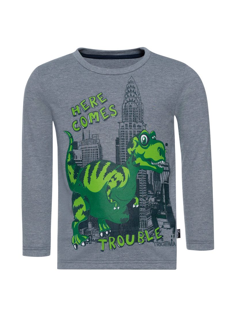 Trigema Sweatshirt TRIGEMA Langarmshirt mit Trouble Dino-Printmotiv