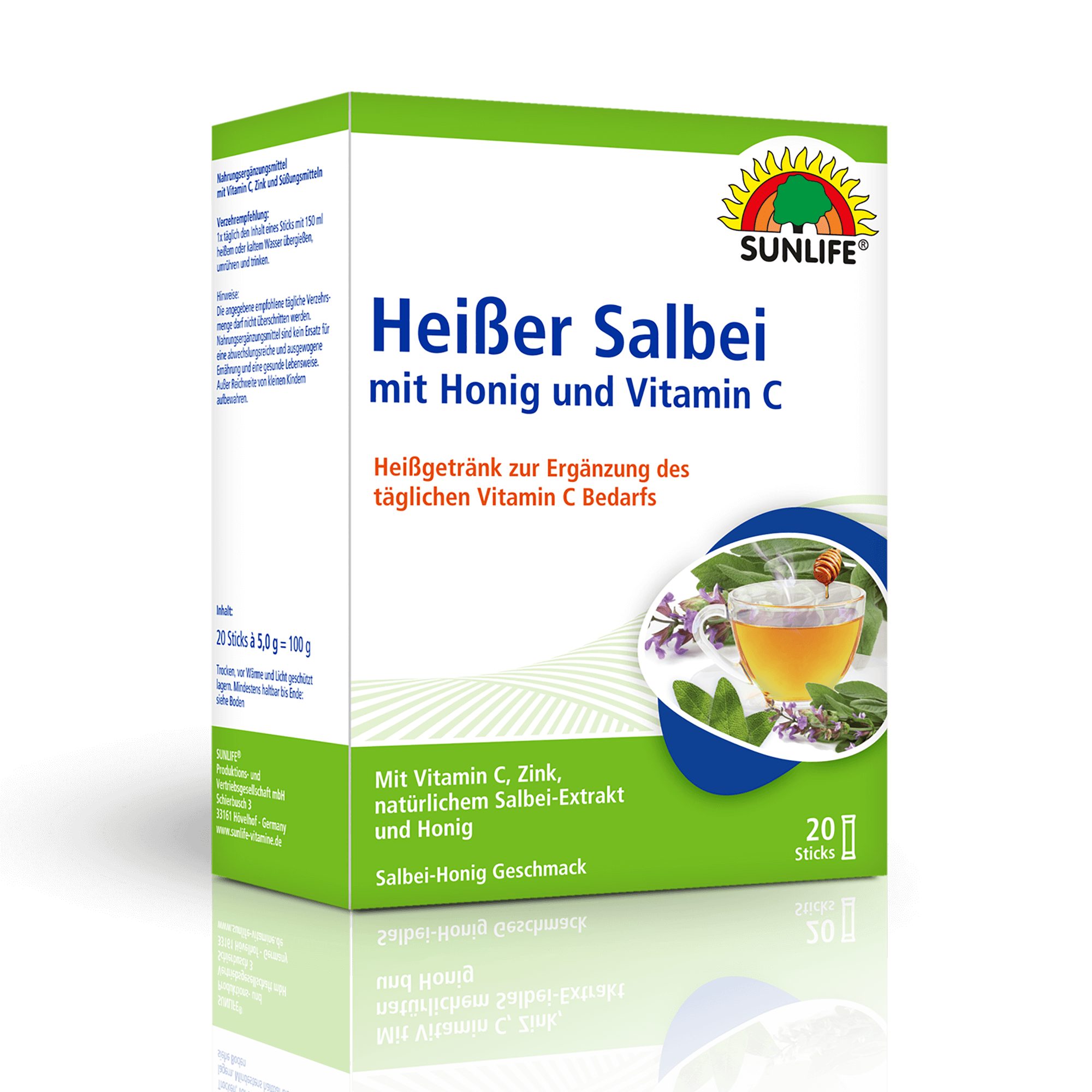 SUNLIFE SUNLIFE® Heißer Salbei 20 Sticks Wärme Erkältungszeit Beruhigend 1 x täglich den Inhalt eines Sticks mit 150 ml heißem oder kaltem Wasser übergießen, umrühren und trinken