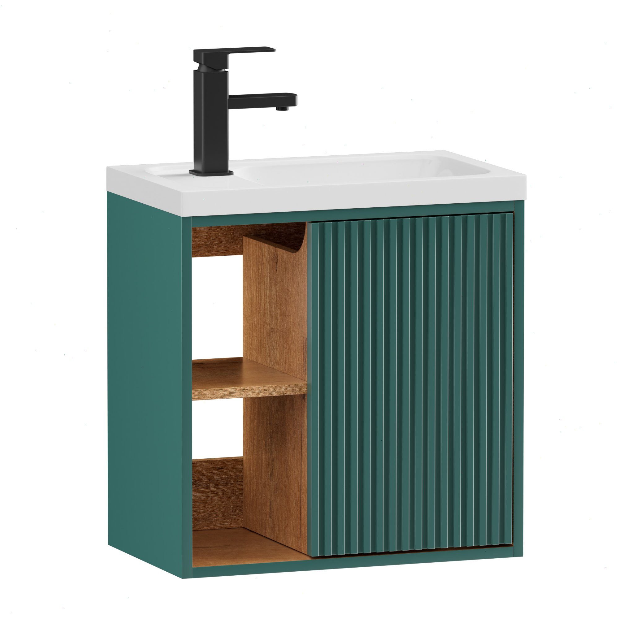UEV Waschtisch klein Waschbecken mit Unterschrank set Badmöbel Gäste-WC (Breit 50cm, Komplett-Set, Badezimmmer Schrank für Gäste WC, Unterschrank mit Harzbecken Wasserhahn Pop-up-Ablassventil), Waschtischunterschrank hängend Breit 50,5cm