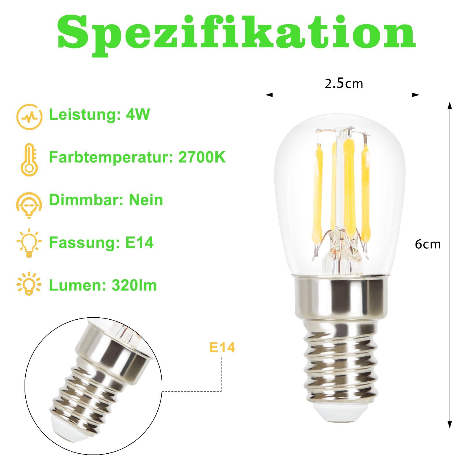ZMH LED-Leuchtmittel E14 Edison LED Vintage Glühbirne - 4W ST25 2700K für Schlafzimmer Flur, 10 St., warmweiß, Filament Retro Glas Birne Energiesparlampe