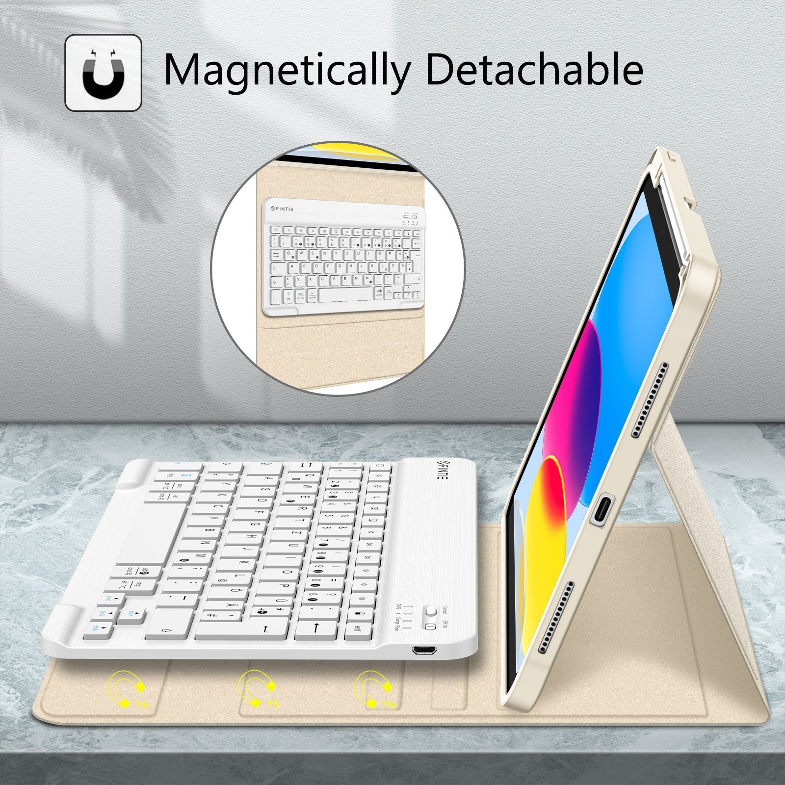 Fintie für iPad 11. Generation 11" 2025(A16), iPad 10. Generation 2022 10.9" Apple-Tastatur (Case mit Pencil Halter, magnetisch Abnehmbarer Tastatur(QWERTZ Layout)