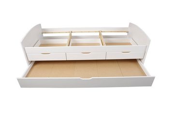 ebuy24 Bett Riewo Bett 90x200 cm mit 1 Ausziehbett, weiss. (1-tlg)