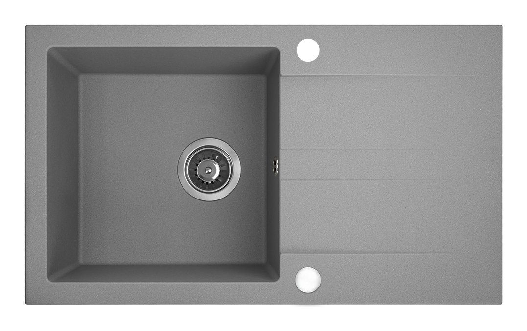 KOLMAN Küchenspüle SHIRE Granitspüle Einzelbecken 44x76 mit platzsparender Siphon in Grau, Rechteckig, 44/17 cm, Grau, in Grau
