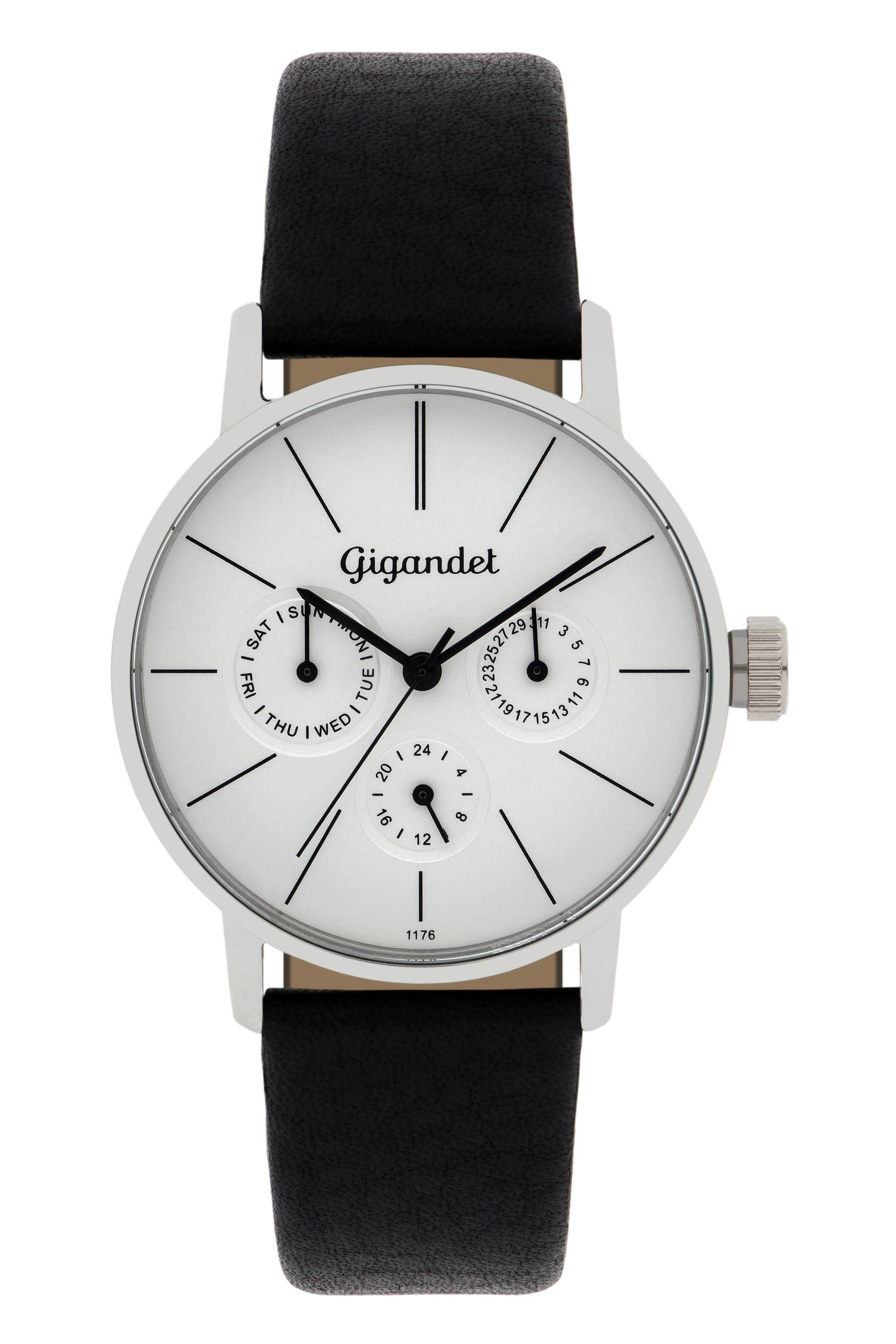 Gigandet Quarzuhr Armbanduhr, Damenuhr, Flach, Schlicht, 35mm, MINIMALISM G38-001, Mineralglas, Multifunktion, Lederband, 3bar/30m wasserdicht