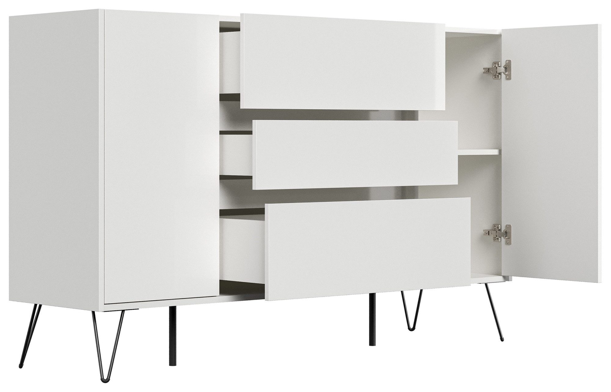 Magnolia Home Kommode Sideboard Yako XL 155cm 3 SoftClose 2 Türen Weiß hochglanz
