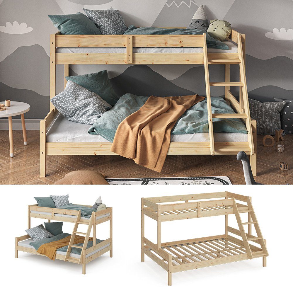VitaliSpa® Etagenbett Everest, Naturholz, 140x200 / 90x200 cm (mit Leiter), günstig online kaufen
