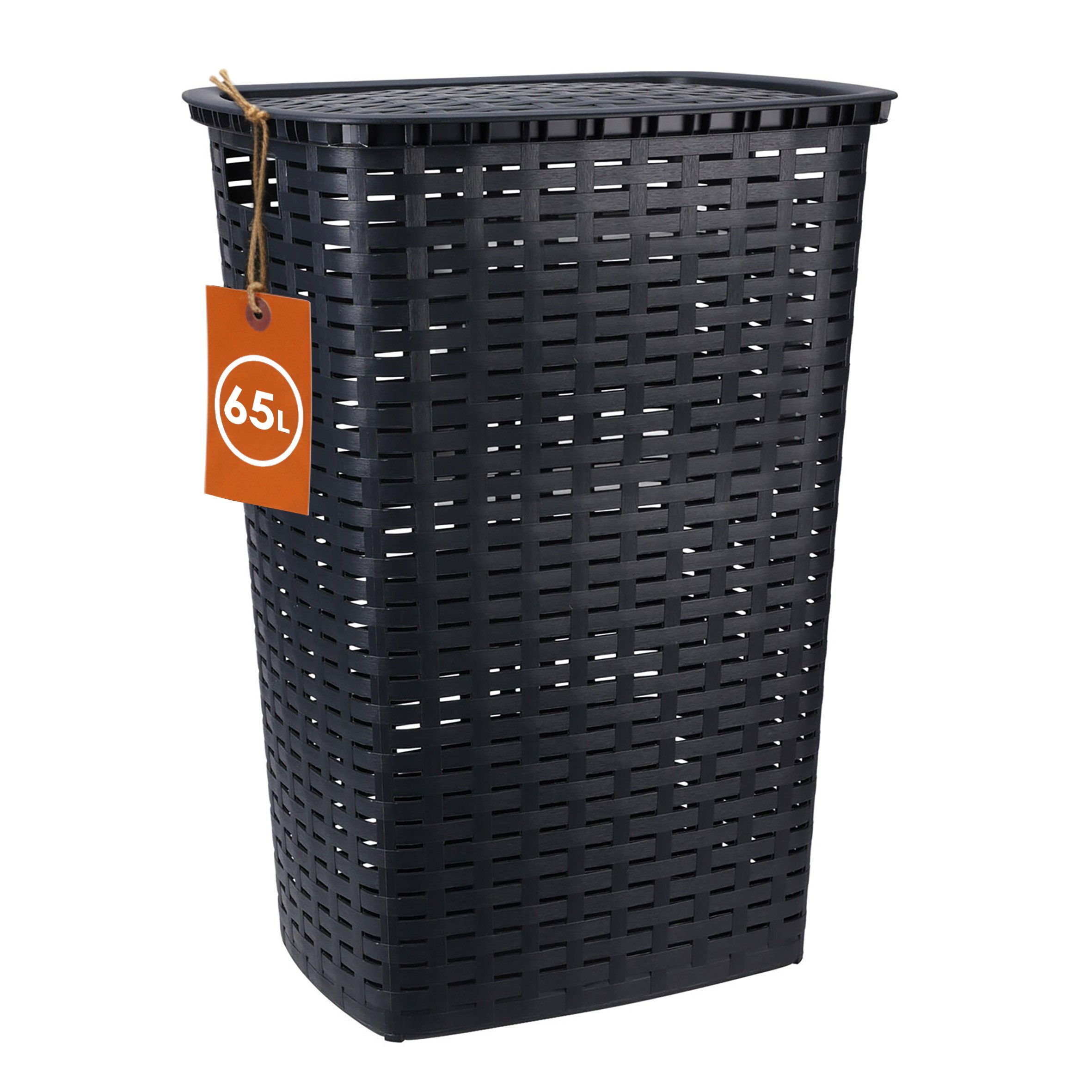 Spetebo Wäschetruhe Kunststoff Wäschekorb Rattan Optik 65 L antrazit (Packung, 1 St., Wäschebox + Deckel), Wäschebox mit Deckel und Tragegriffen