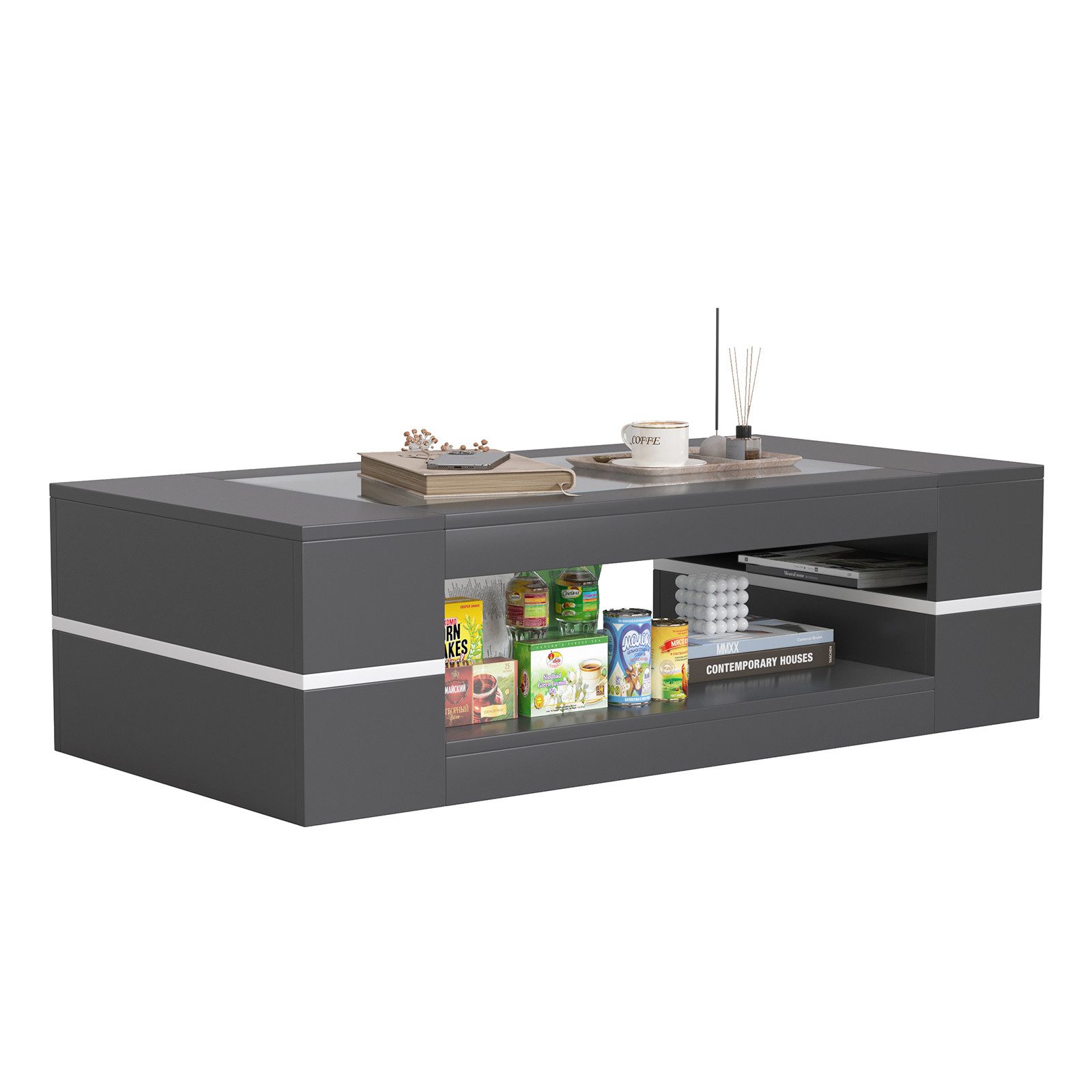 radelldar Couchtisch Wohnzimmertisch mit Glas, Beistelltisch, 1-St. rechtec günstig online kaufen