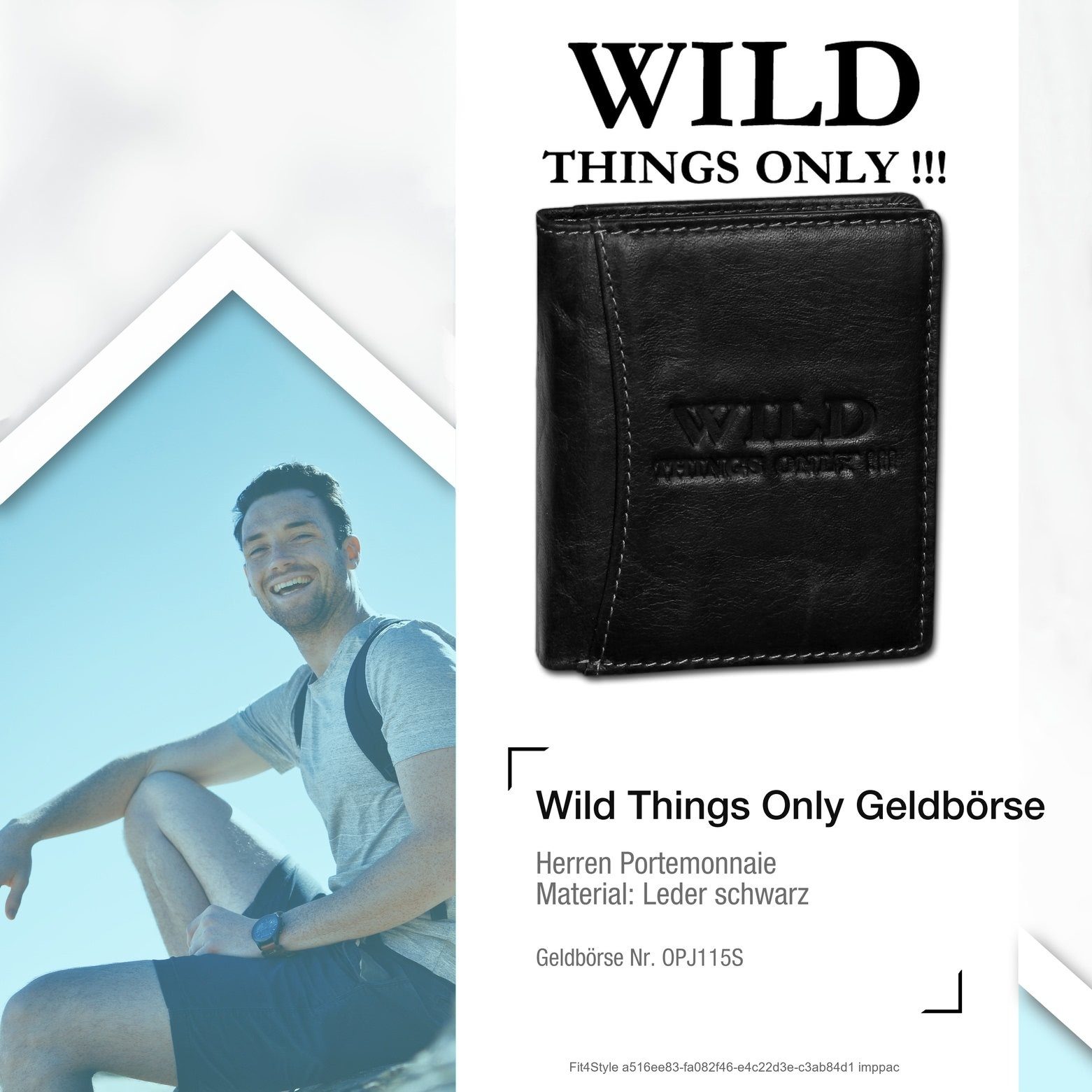 Wild Things Only !!! Geldbörse Wild Things Only RFID Blocker Brieftasche (Portemonnaie, Portemonnaie), Herren, Damen Portemonnaie Echtleder Größe ca. 9cm, schwarz