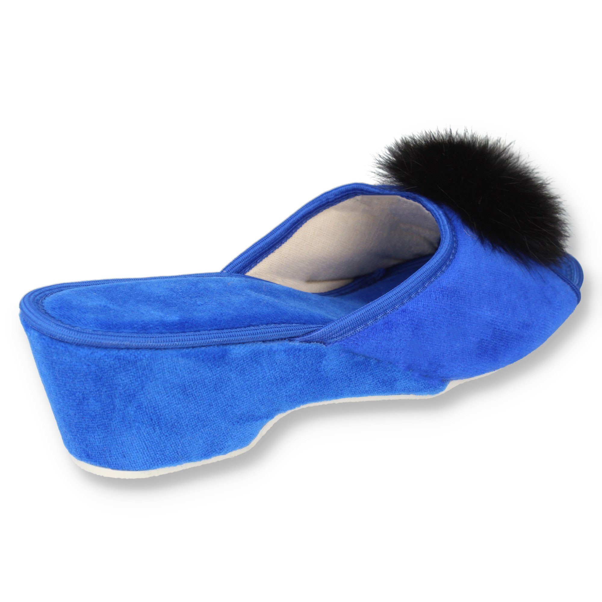 filsko Latina Elegante Samt Pantoffeln für Damen mit Puschel Hausschuh – Bild 5 von 5