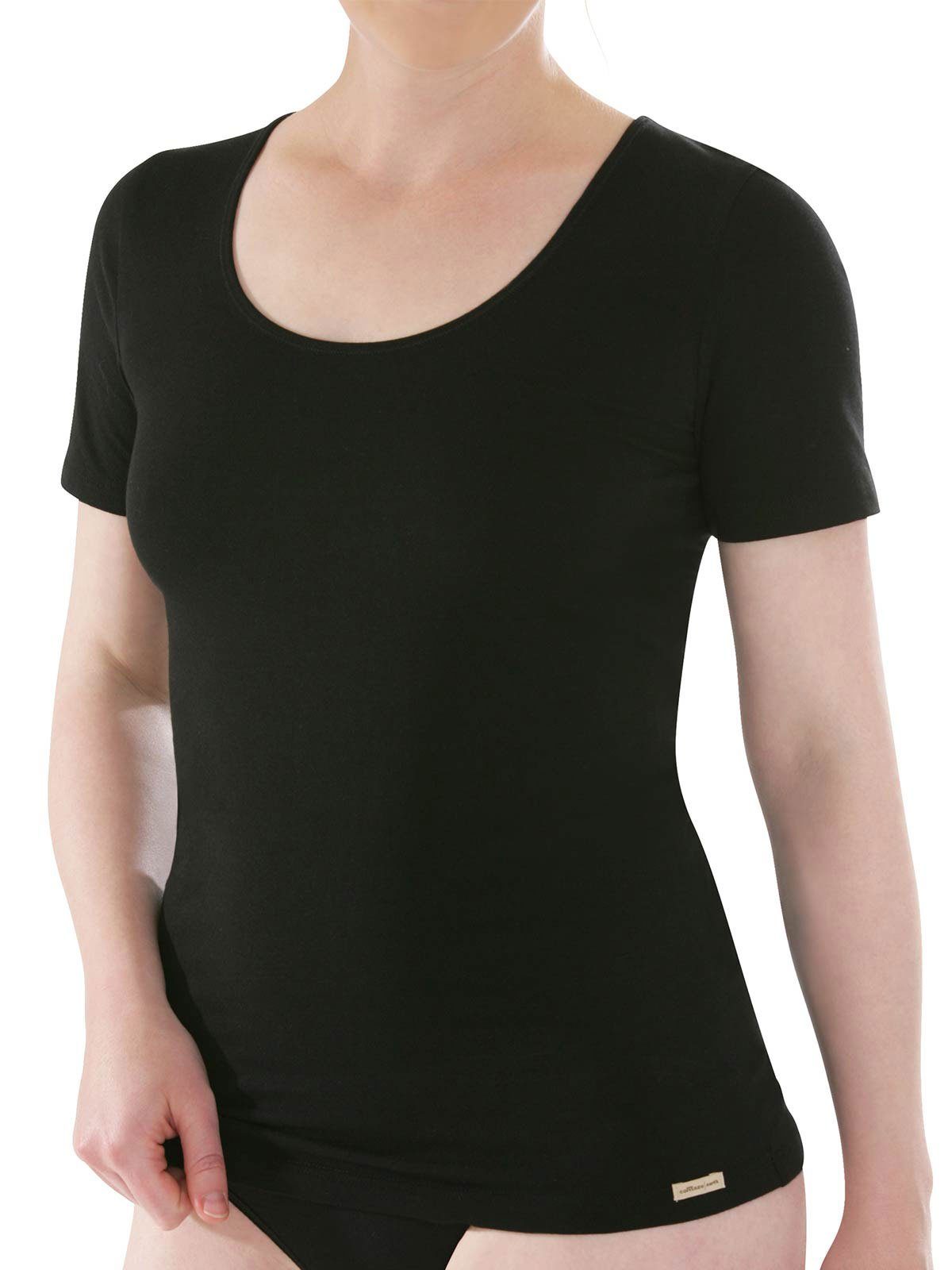 COMAZO Unterhemd Baumwoll Damen Shirt Unterhemd 1/4 Arm (Stück, 1-St) Vegan schwarz