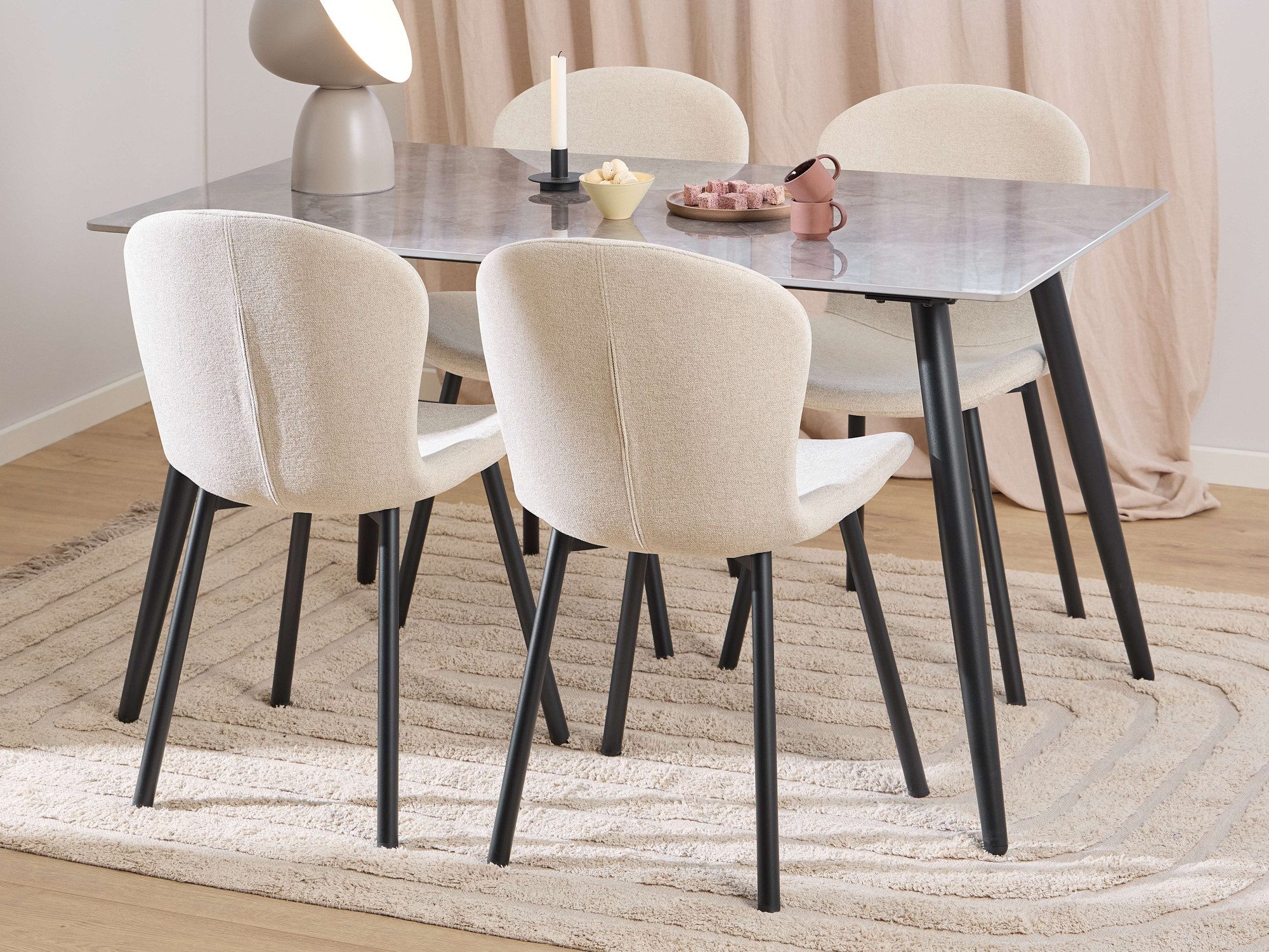 ACTONA GROUP Esszimmer-Set Essgruppe, Speisetisch mit Stühlen, (Komplett-Set, 5-St., 1x Tisch + 4x Stühle), Rechteckig Esstisch + 4x Stühle, grau keramik, beige,140x80x75cm
