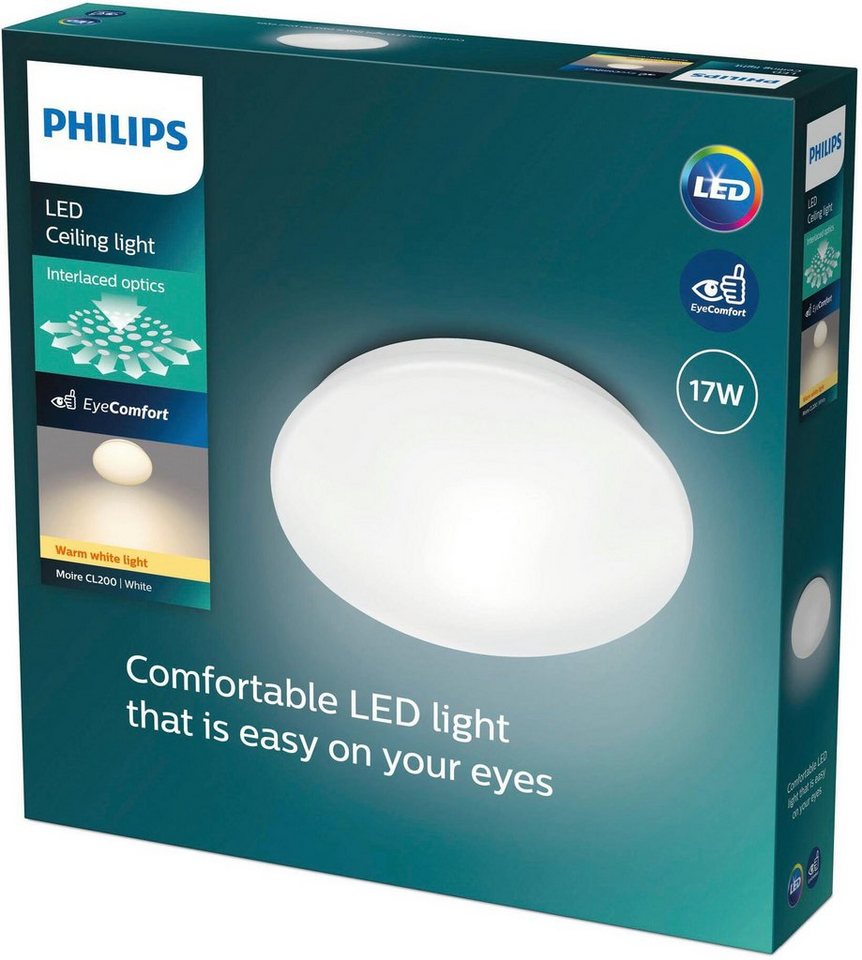Philips LED Deckenleuchte Moire, LED fest integriert, Warmweiß, Lange  Lebensdauer von bis zu 15.000 Stunden