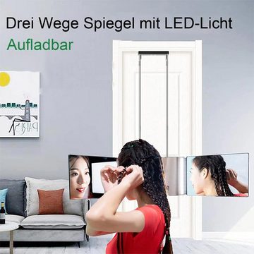 Vicbuy Kosmetikspiegel, 360° mit LED,Haken,Touchschalter 3 Seiten faltbar