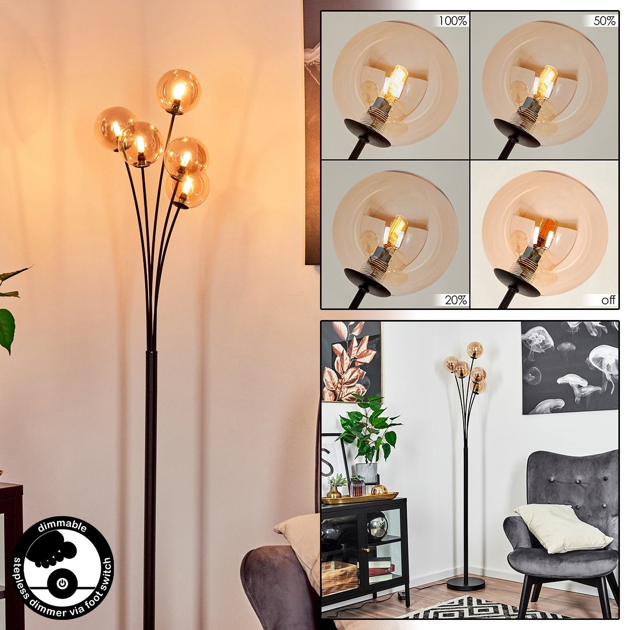 hofstein Stehlampe dimmbare Stehlampe aus Metall/Glas günstig online kaufen