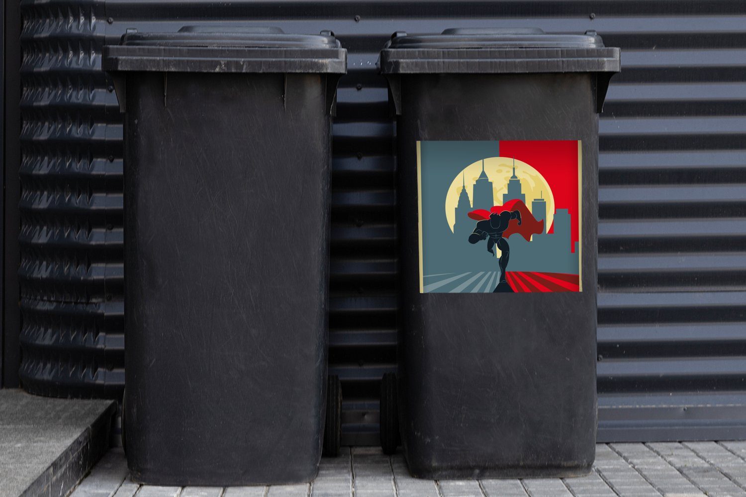 Container, Wandsticker (1 Superhelden - Urban - Abfalbehälter Sticker, Mülleimer-aufkleber, Mülltonne, - Stadt St), Mond MuchoWow