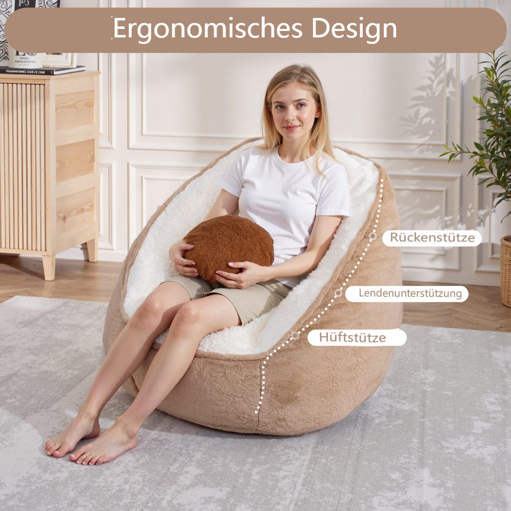 Insma Sitzsack Beanbag Sessel mit Kissen Loungesessel Bodensofa, mit Seitentasche für Wohnzimmer & Schlafzimmer 75x60x60cm – Bild 2 von 5
