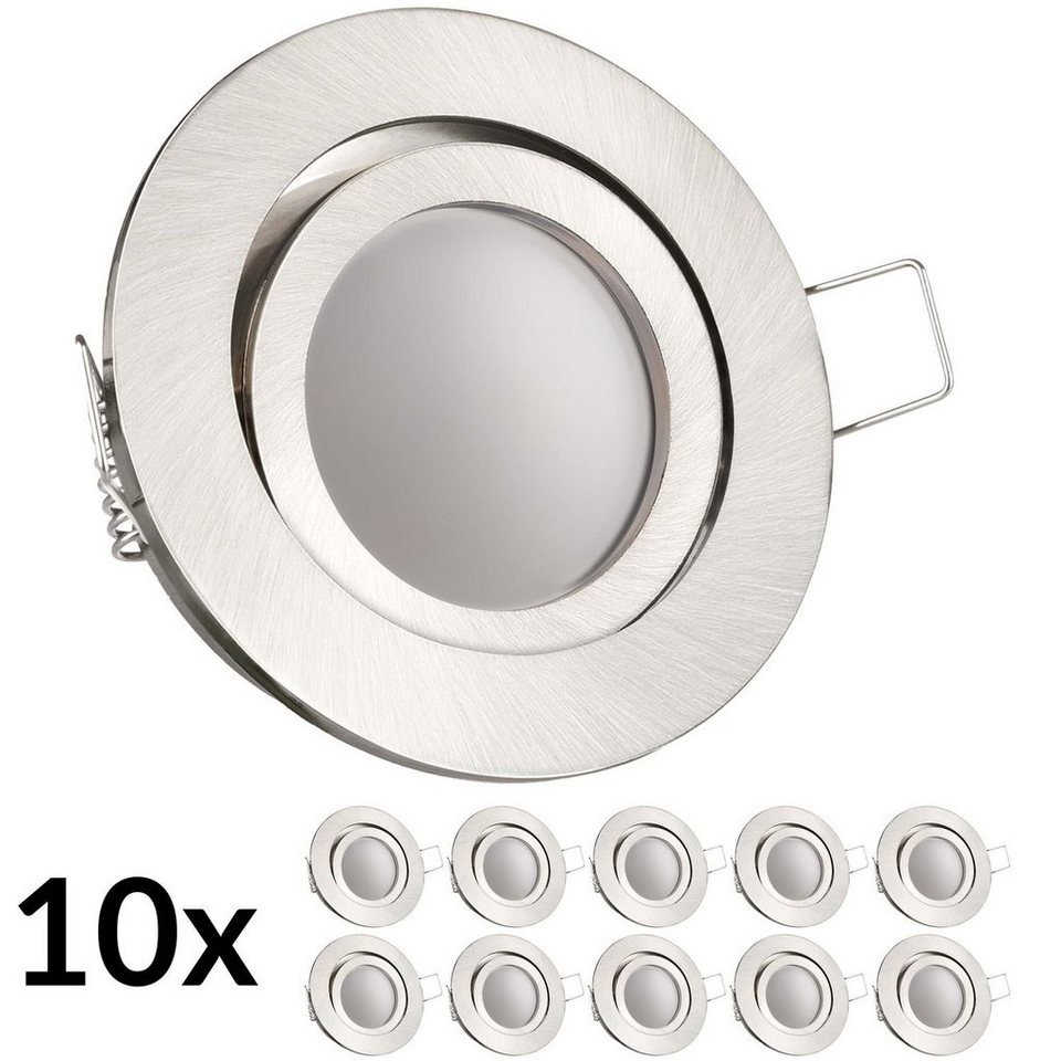 LEDANDO LED Einbaustrahler 10er LED Einbaustrahler Set Silber gebürstet mit  LED GU10 Markenstrahl, 10x LEDANDO LED Strahler 5W warmweiss