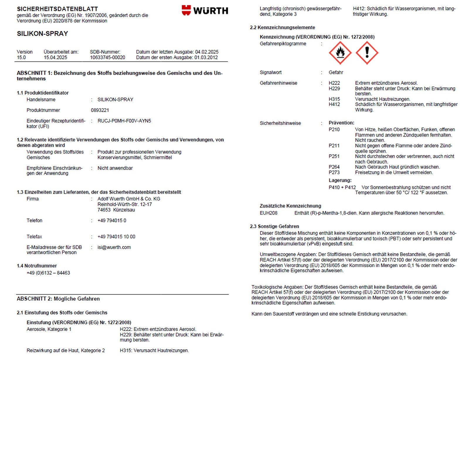 Würth Silikon SILIKONSPRAY - 0.5 LTR günstig online kaufen