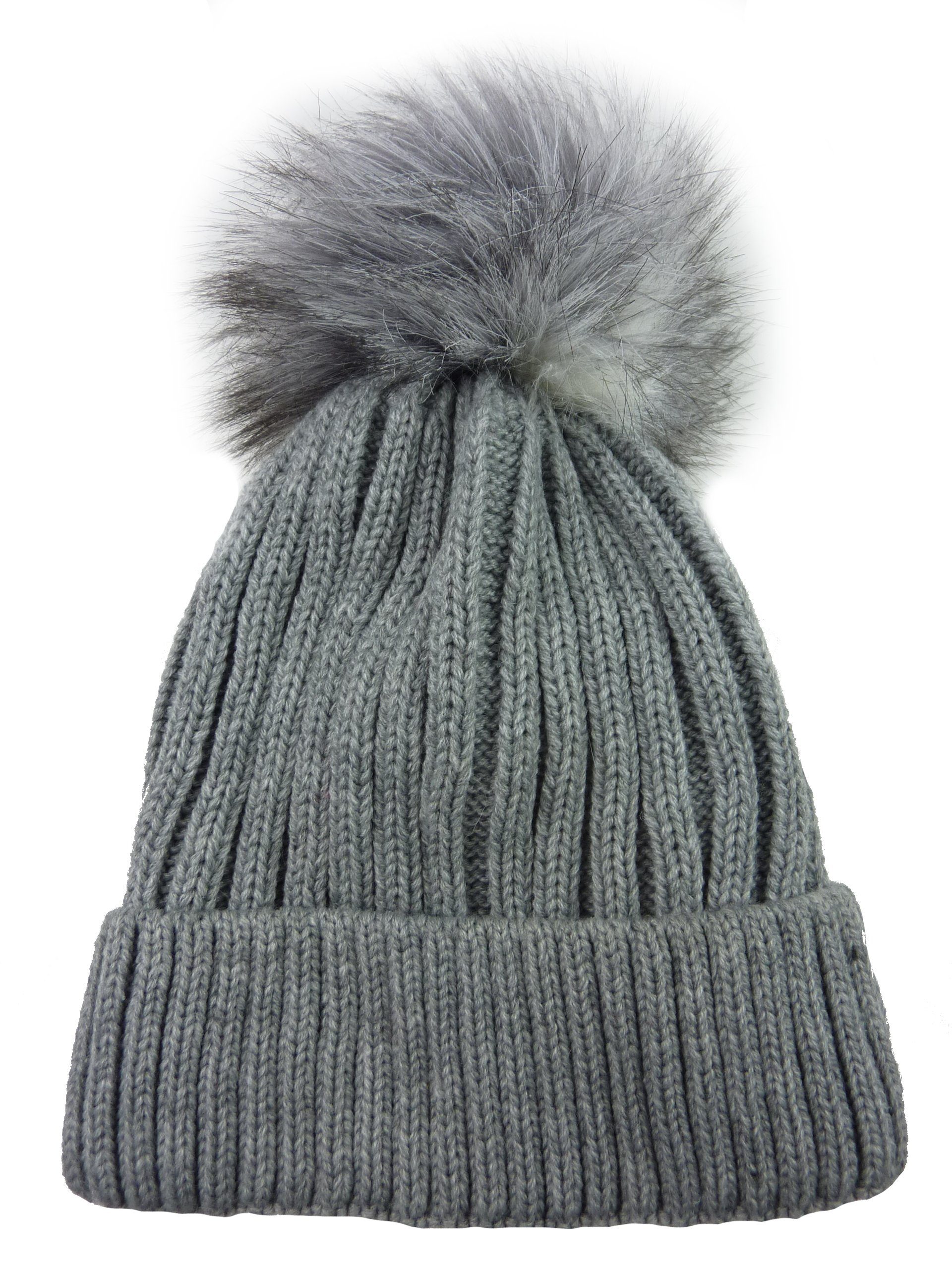 Taschen4life Bommelmütze Mütze mit großem Bommel 1350 Dylon2 Strickmütze im Rippstrick für Damen, Herren, Kinder