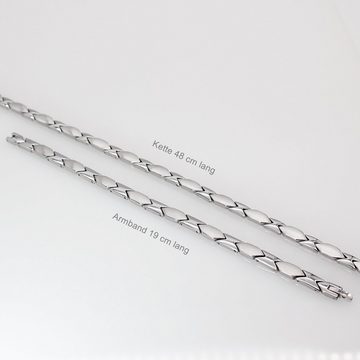 ELLAWIL Collier Edelstahlkette Damenhalskette Schmuckset Collier & Armband Halskette (aus silberfarbenen Edelstahl, Kettenlänge 48 cm, Armbandlänge 20 cm, Breite 6 mm), inklusive Geschenkschachtel