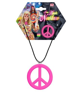 Widmann S.r.l. Kostüm Hippie Halskette 'Peace', Neon Pink - Schmuck 70e