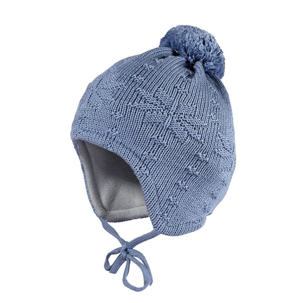 Strickmütze MINI-Mütze ausgenäht, Futter Struktur Norwegerstern, großes Pompon