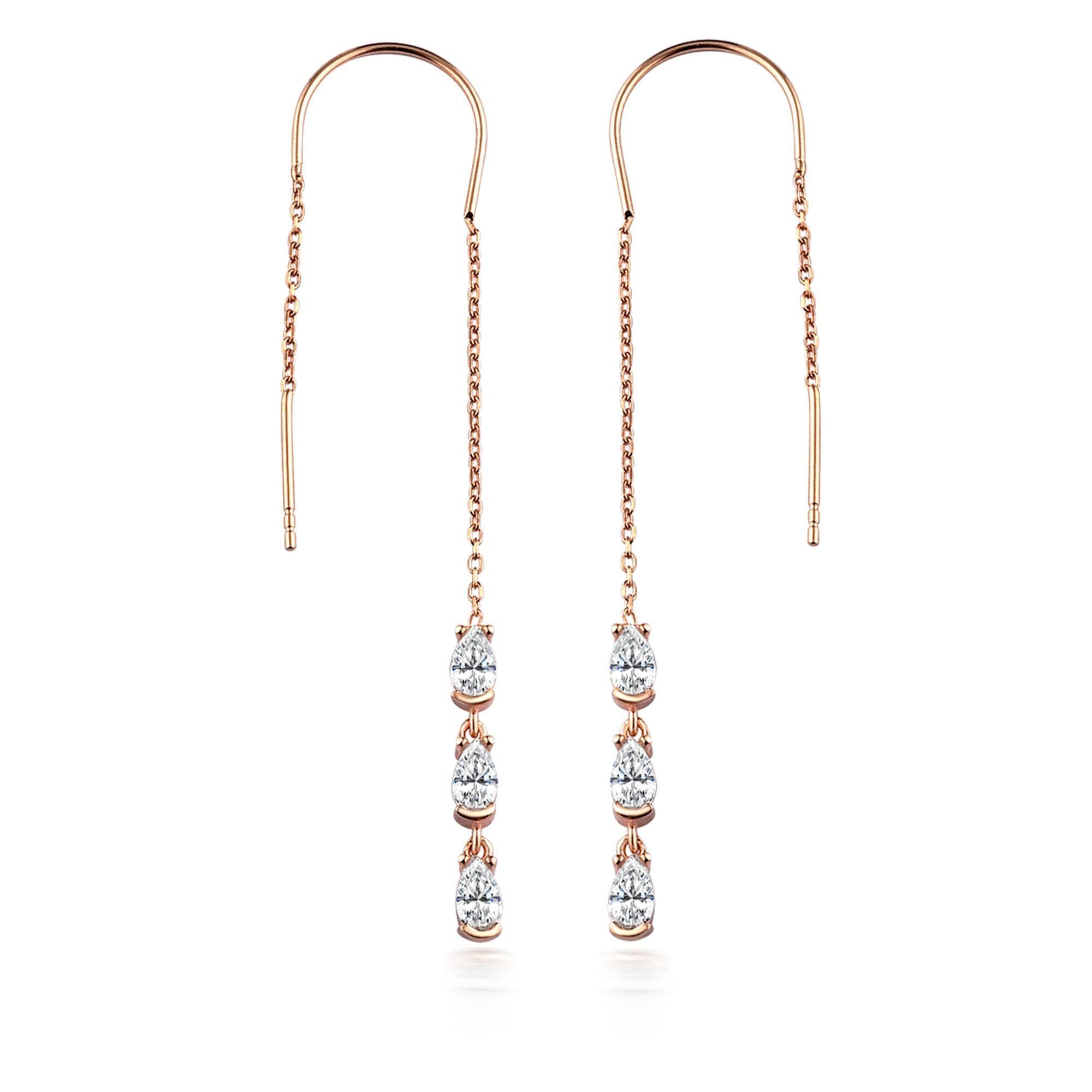 dKeniz Paar Ohrhänger 925/- Sterling Silber rosevergoldet Glänzend 8cm Zirkonia Weiß