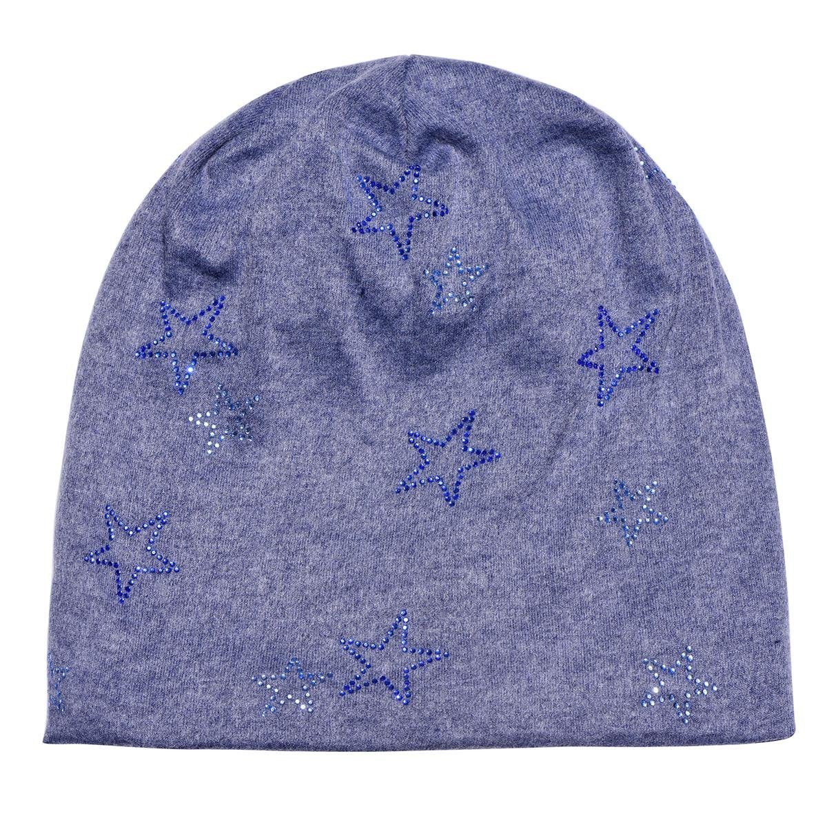 Beanie Print mit Sternenprint, Wintermütze, Damen mit Pailletten-, oder Slouch Strass- hellblau-blau DonDon (Packung, Beanie 1-St) Teddyfleece