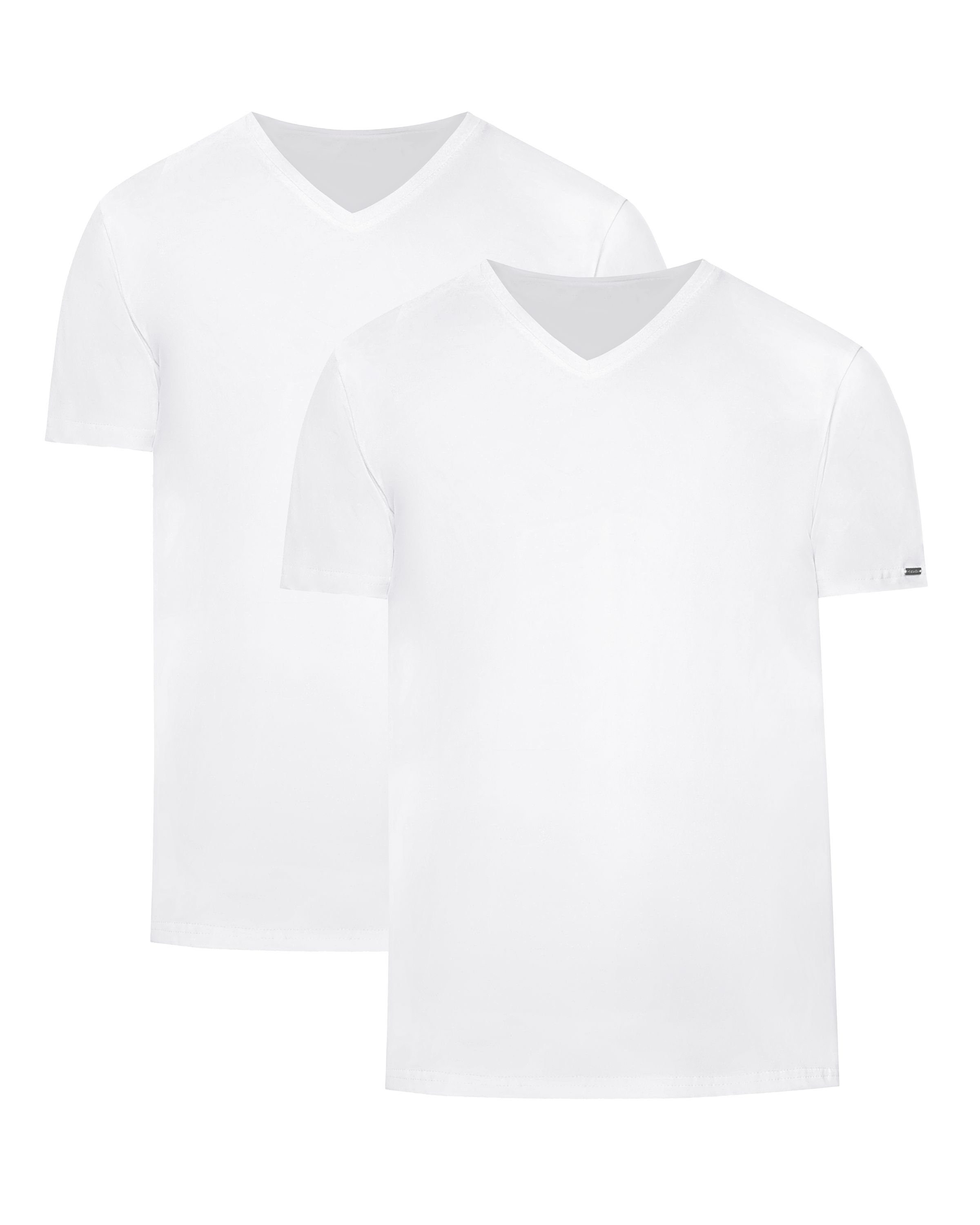 CR067 (1-tlg) (2 V-Ausschnitt mit T-Shirt Weiß/Weiß 2er Cornette Pack Pack) Herren T-Shirts