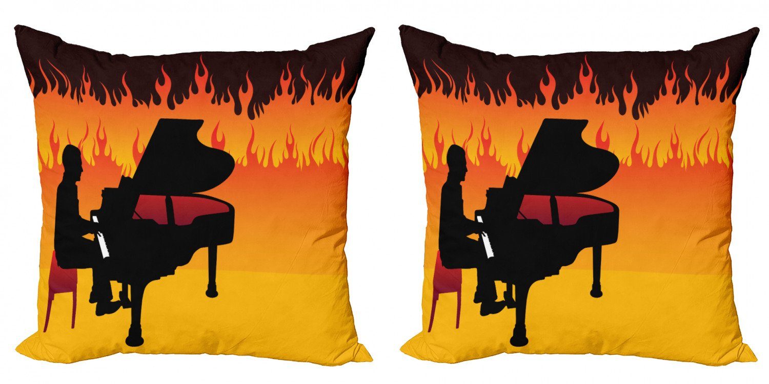 Kissenbezüge Modern Accent Doppelseitiger Digitaldruck, Abakuhaus (2 Stück), Orange und Schwarz Pianist Man spielt auf Flammen