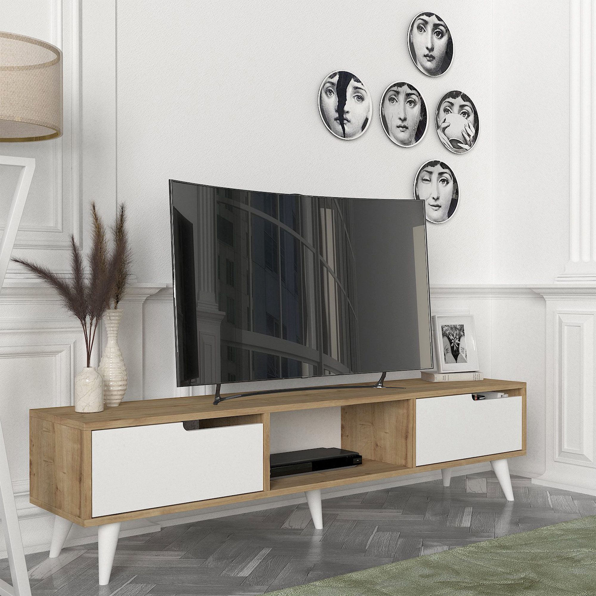 en.casa TV-Schrank »Kullila« mit 2 Türen 160 x 35 x 40 cm Eicheoptik/Weiß günstig online kaufen