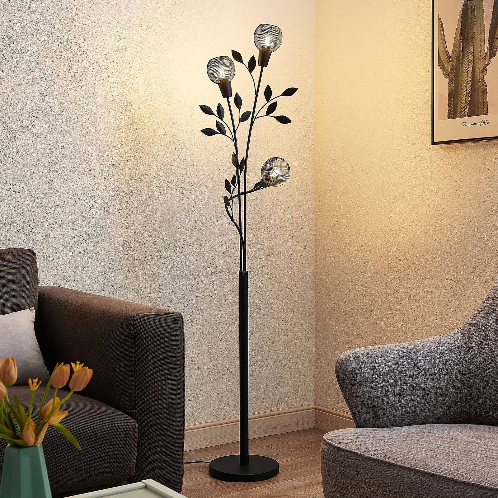 Lindby Florentiner Stehlampe Kanye, 160 cm, schwarz, 3-flg. günstig online kaufen