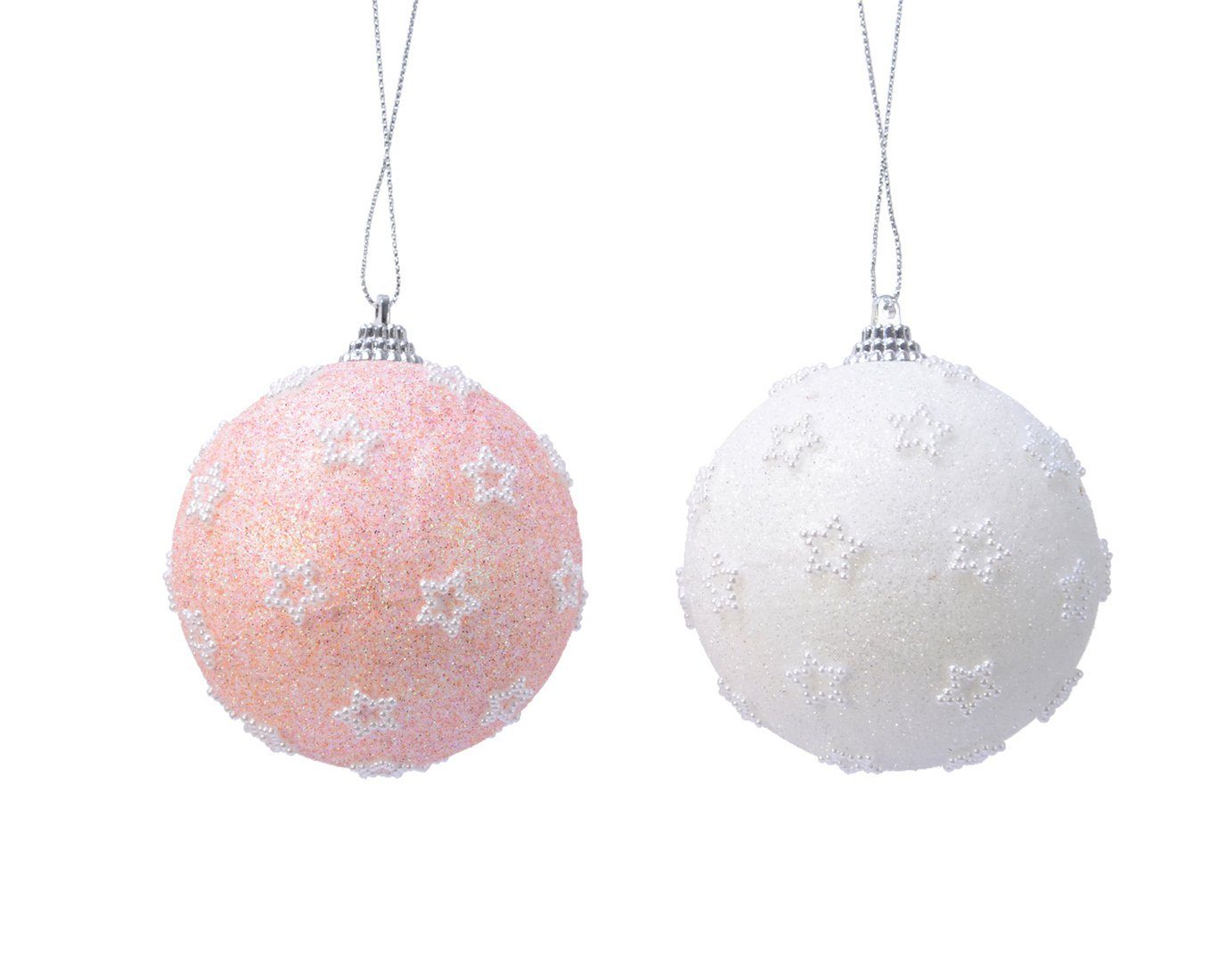 Weihnachtskugeln 12er - Sterne Decoris Set decorations Rosa 8cm / season Weihnachtsbaumkugel, Weiß Perlen Kunststoff