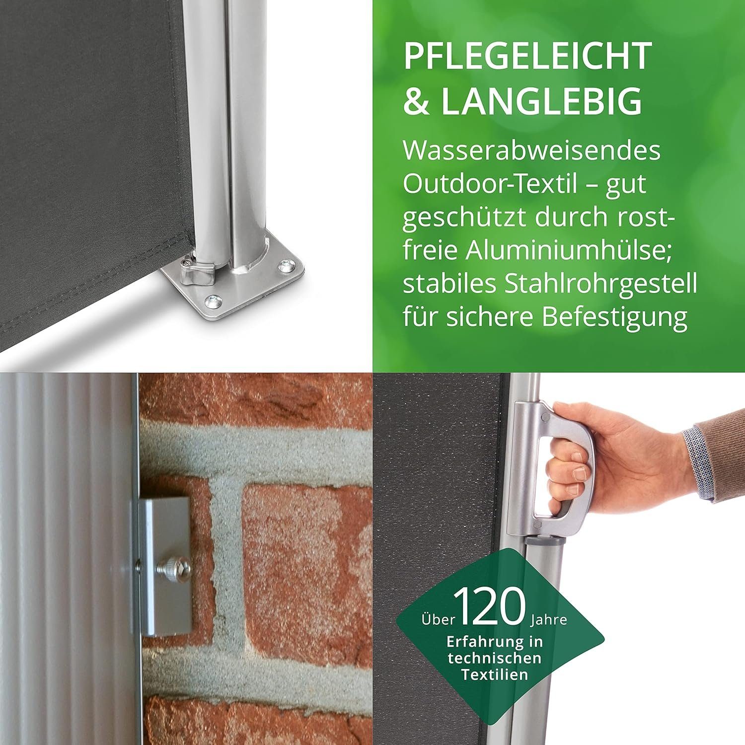 Leco Seitenarmmarkise Seitenmarkise 1,8x3 m anthrazit Sichtschutz ausziehbar Windschutz