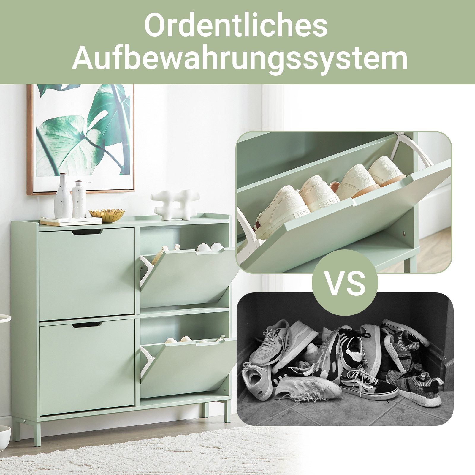 SoBuy Schuhkipper FSR100, Schuhschrank schmal mit 4 Klappen, Flurschrank Schuhregal, Schuhkipper schmal, nur 19 cm tief, für Kleine Wohnungen, Enge Flure