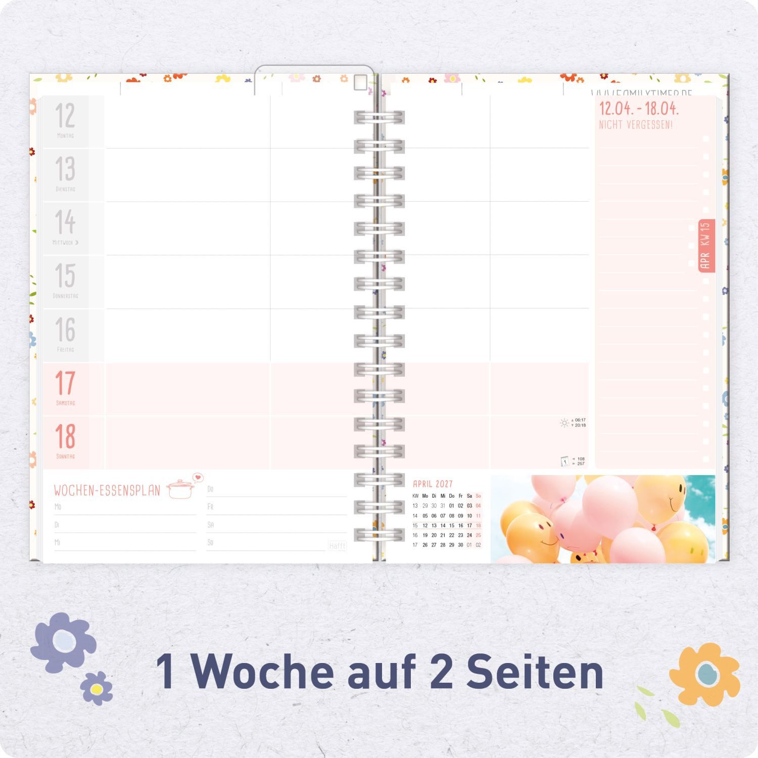 Häfft Terminkalender Family-Timer 2026/2027 / 17 Monate / A5, Wire-O-Bindung – Bild 4 von 5