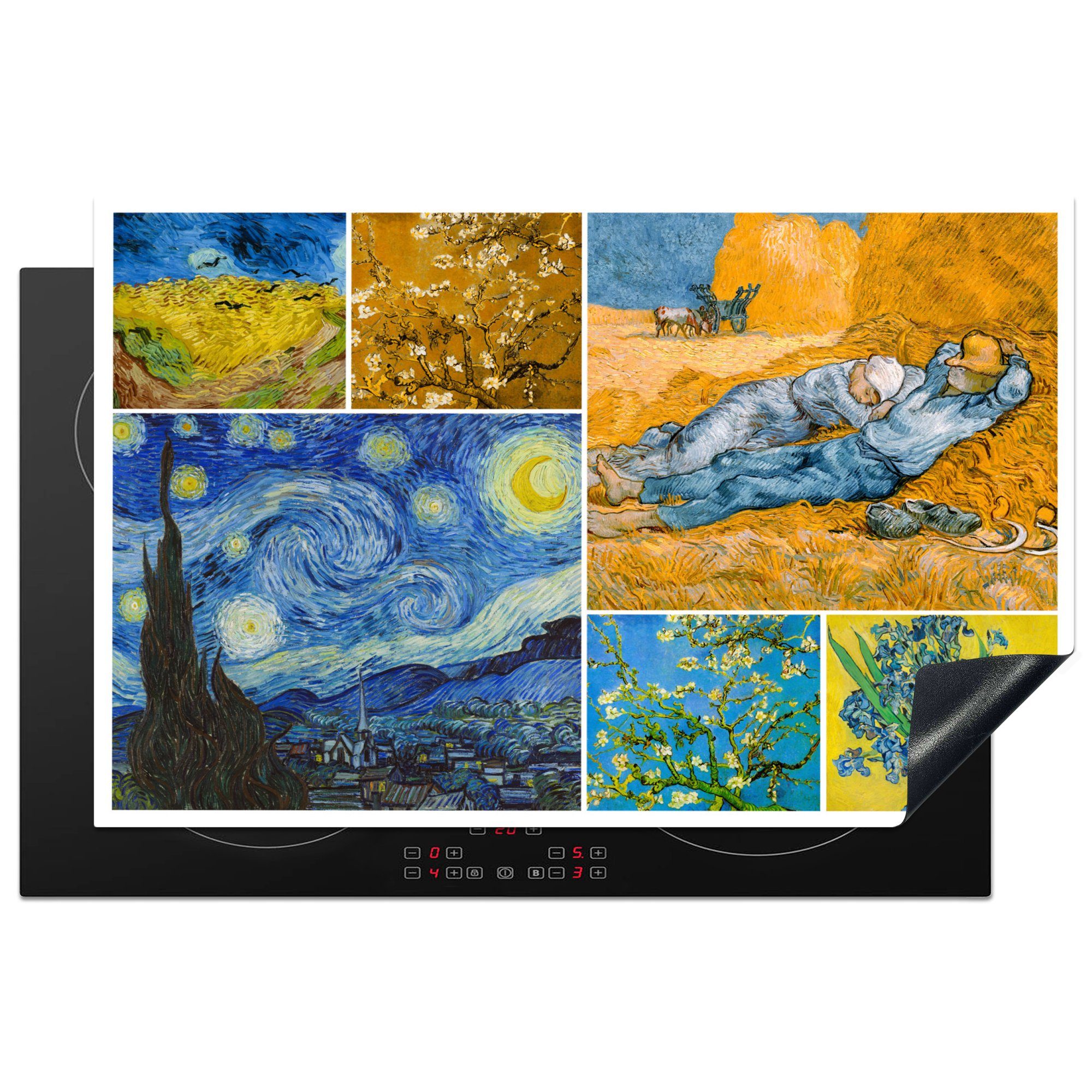 Gogh (1 Herdblende-/Abdeckplatte 81x52 tlg), für - Alte die küche, Schutz MuchoWow - Vinyl, cm, Collage Ceranfeldabdeckung Van Meister, Induktionskochfeld