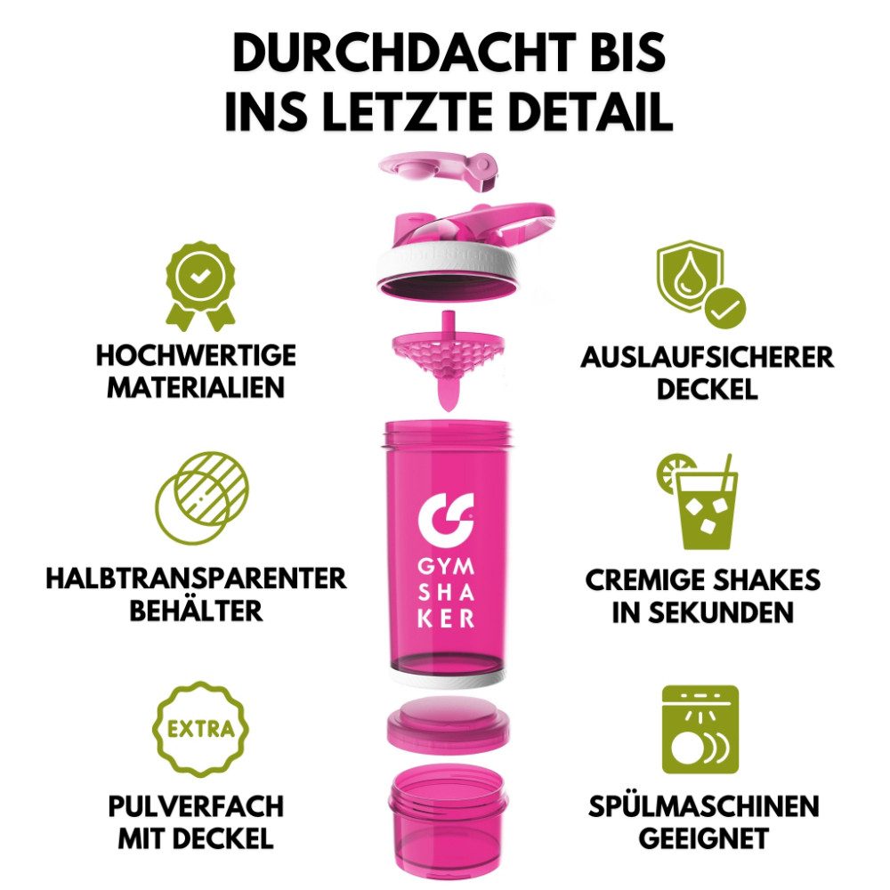 GYMSHAKER Protein Shaker mit Pulverfach - Trinkflasche für Fitness, Sport & Bodybuilding