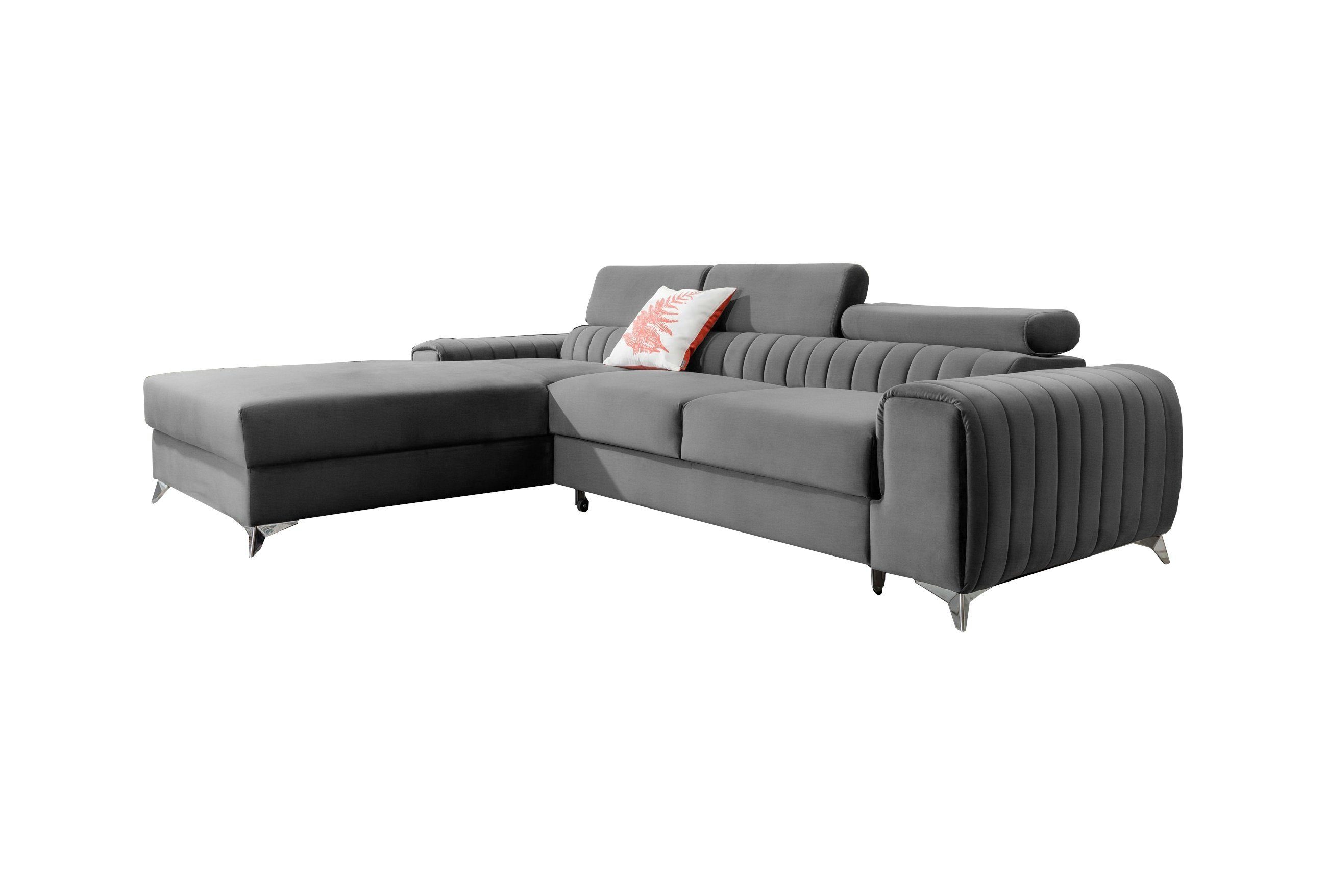 MOEBLO Ecksofa GERNO, Couch L-Form Polstergarnitur Wohnlandschaft Polstersofa mit Ottomane - 278x205x92 cm, mit Schlaffunktion